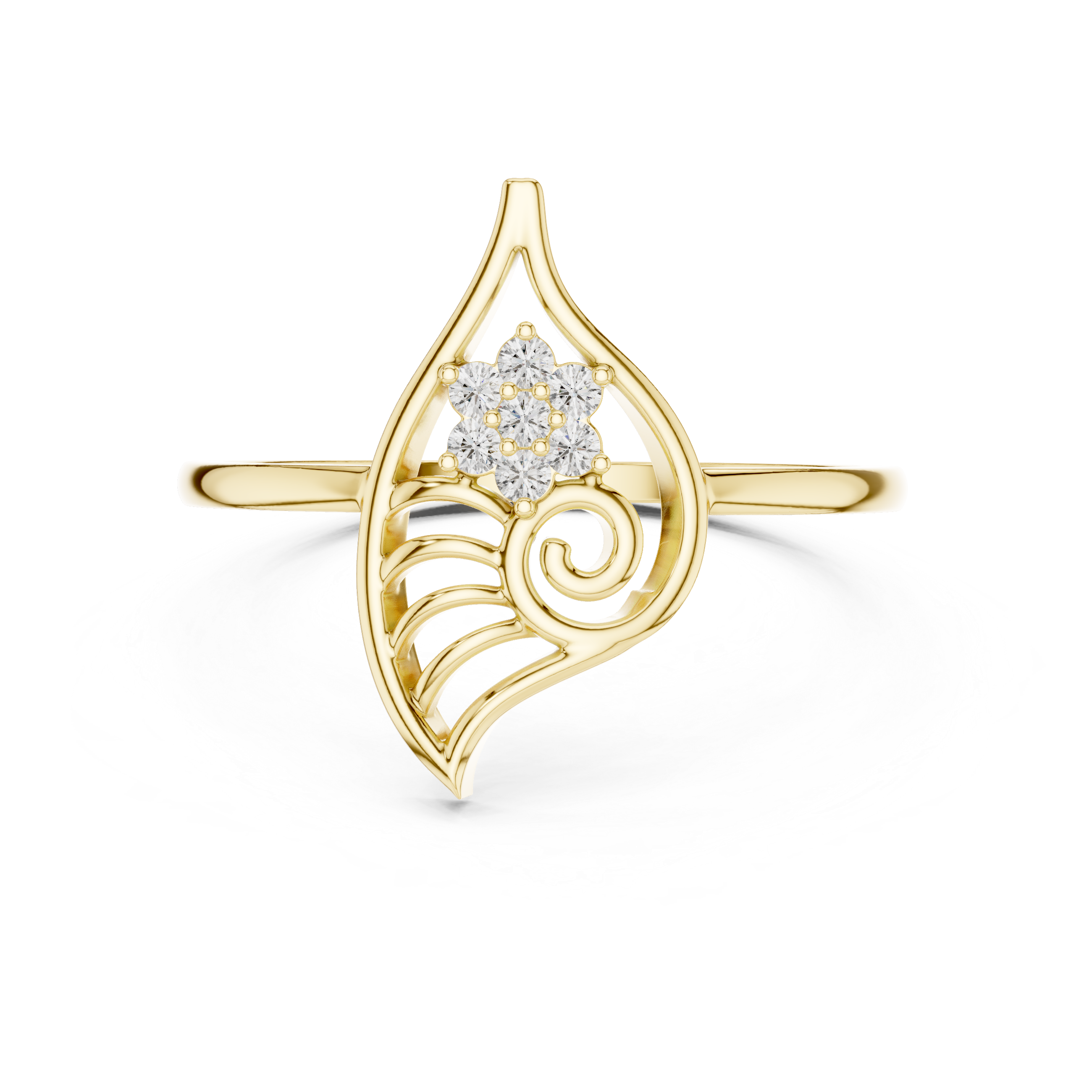 Nature Inspired Leaf Swirl Diamond Ring – Openwork Marquise Statement Ring