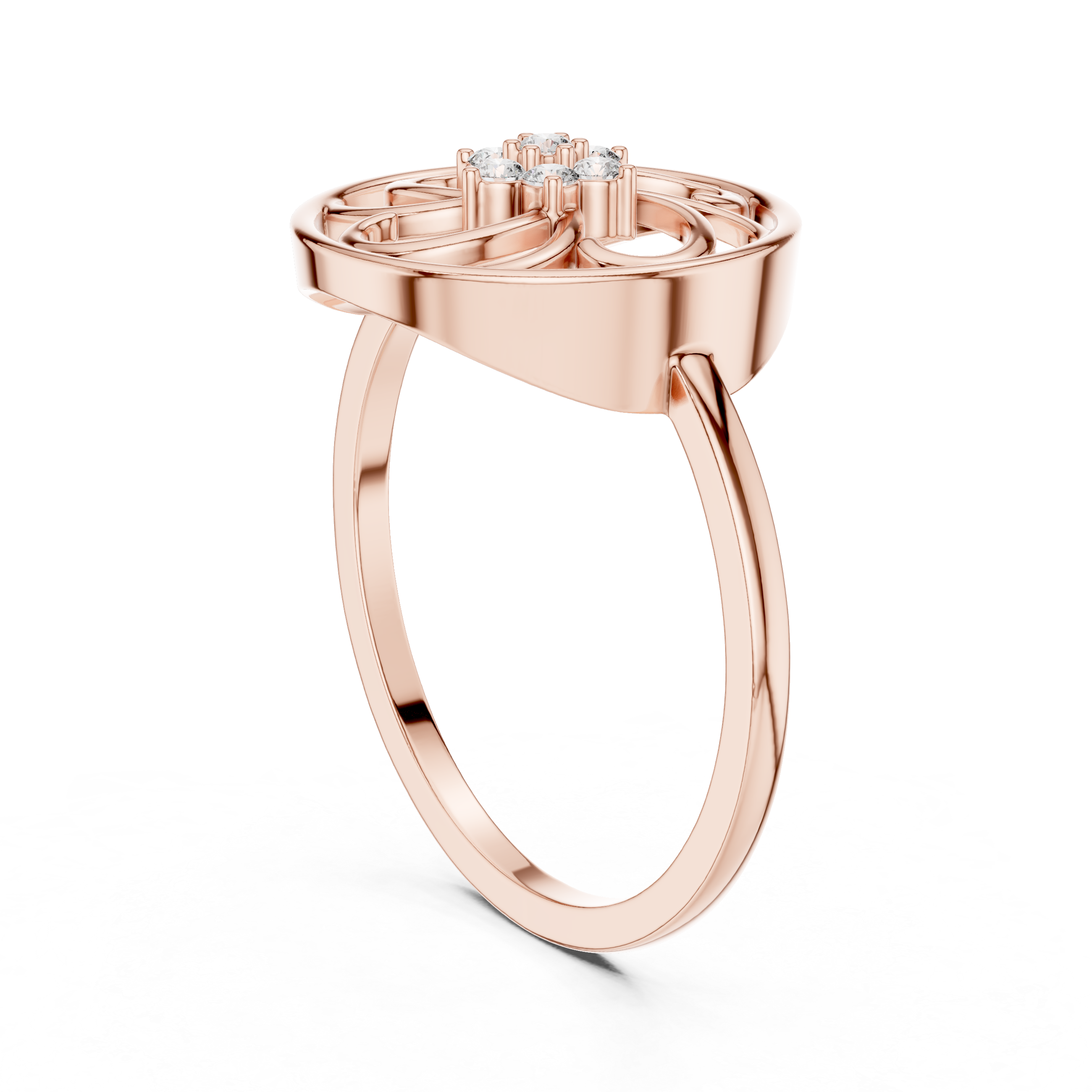Circular Swirl Floral Diamond Ring – Openwork Vintage Inspired Statement Ring