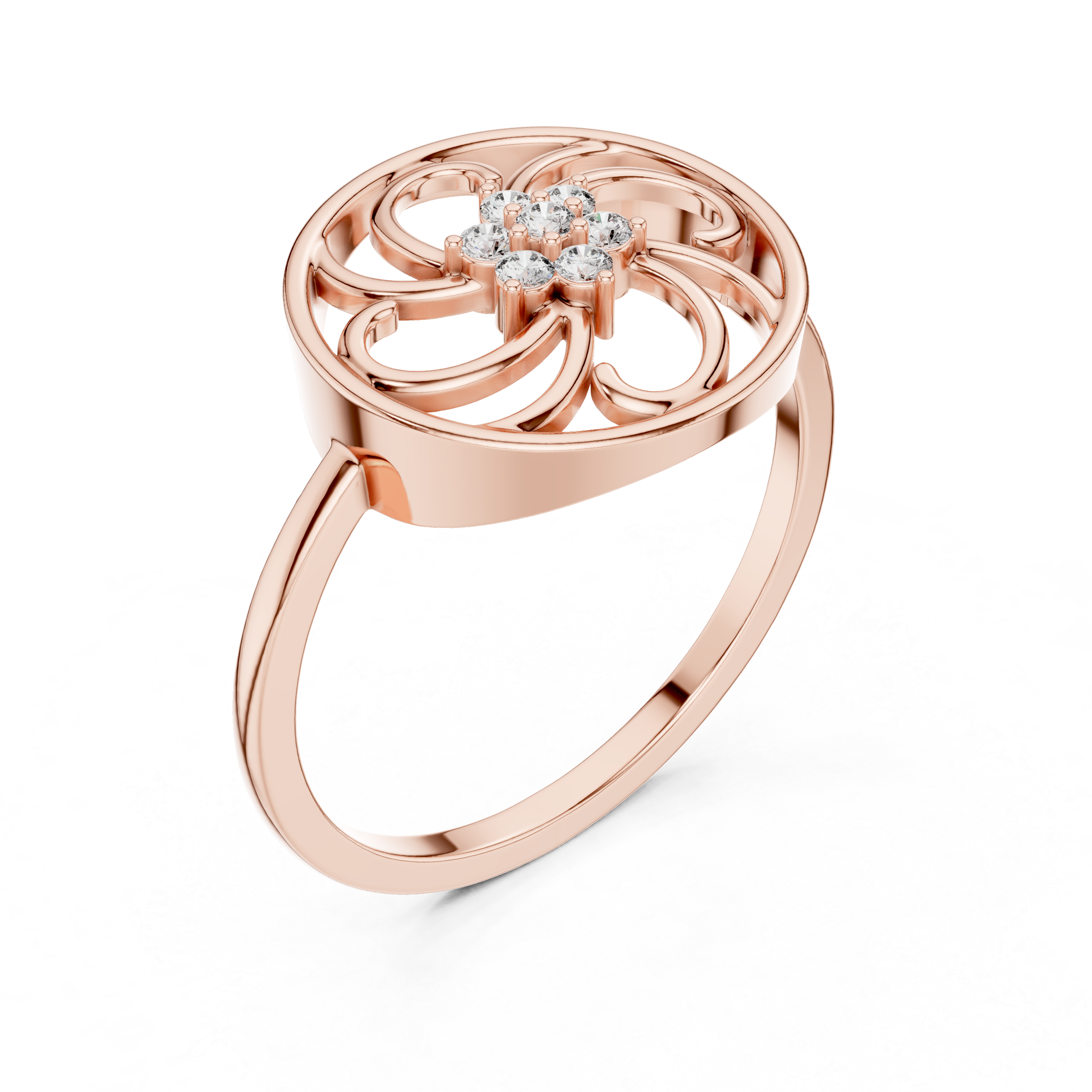Circular Swirl Floral Diamond Ring – Openwork Vintage Inspired Statement Ring