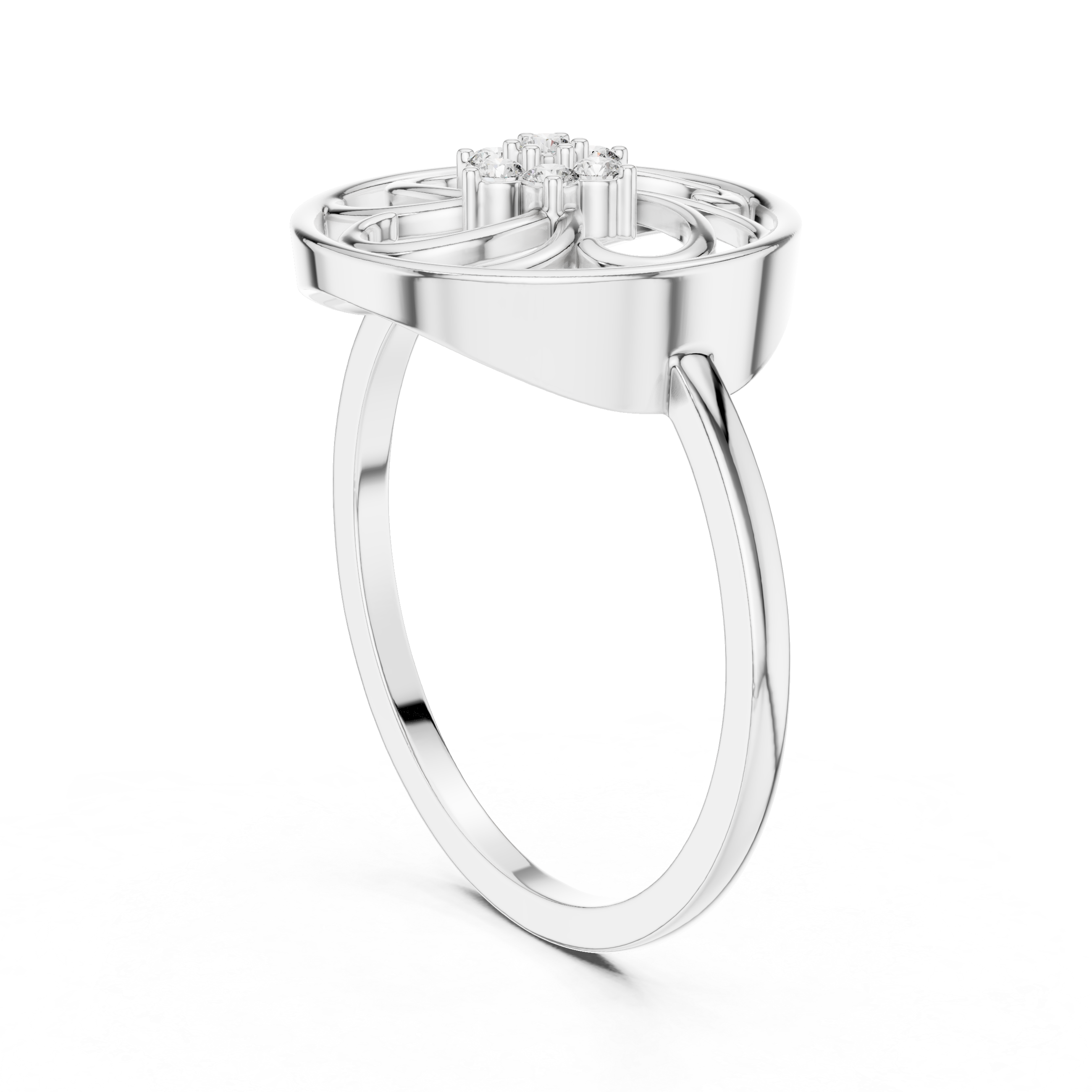 Circular Swirl Floral Diamond Ring – Openwork Vintage Inspired Statement Ring