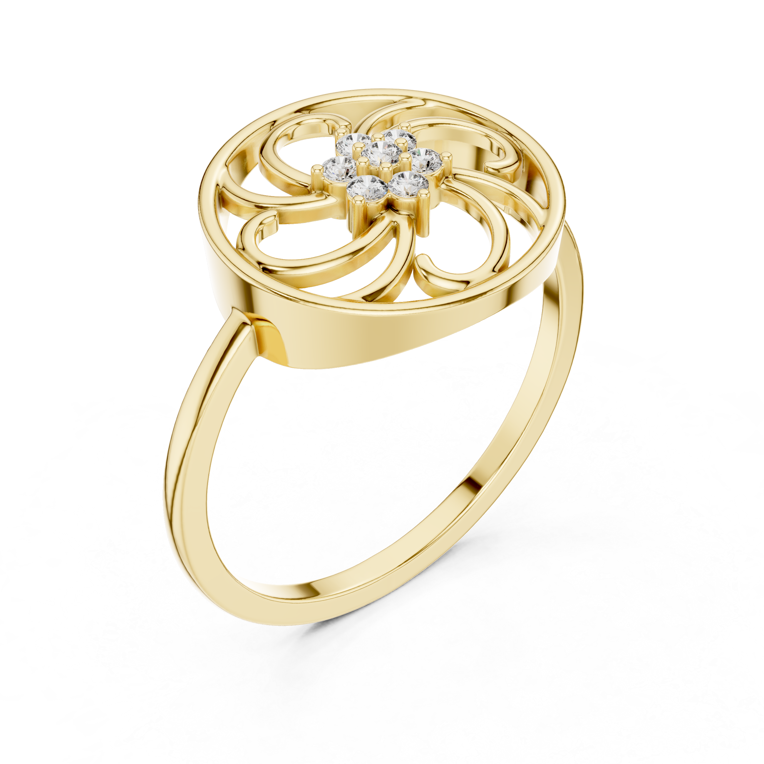 Circular Swirl Floral Diamond Ring – Openwork Vintage Inspired Statement Ring
