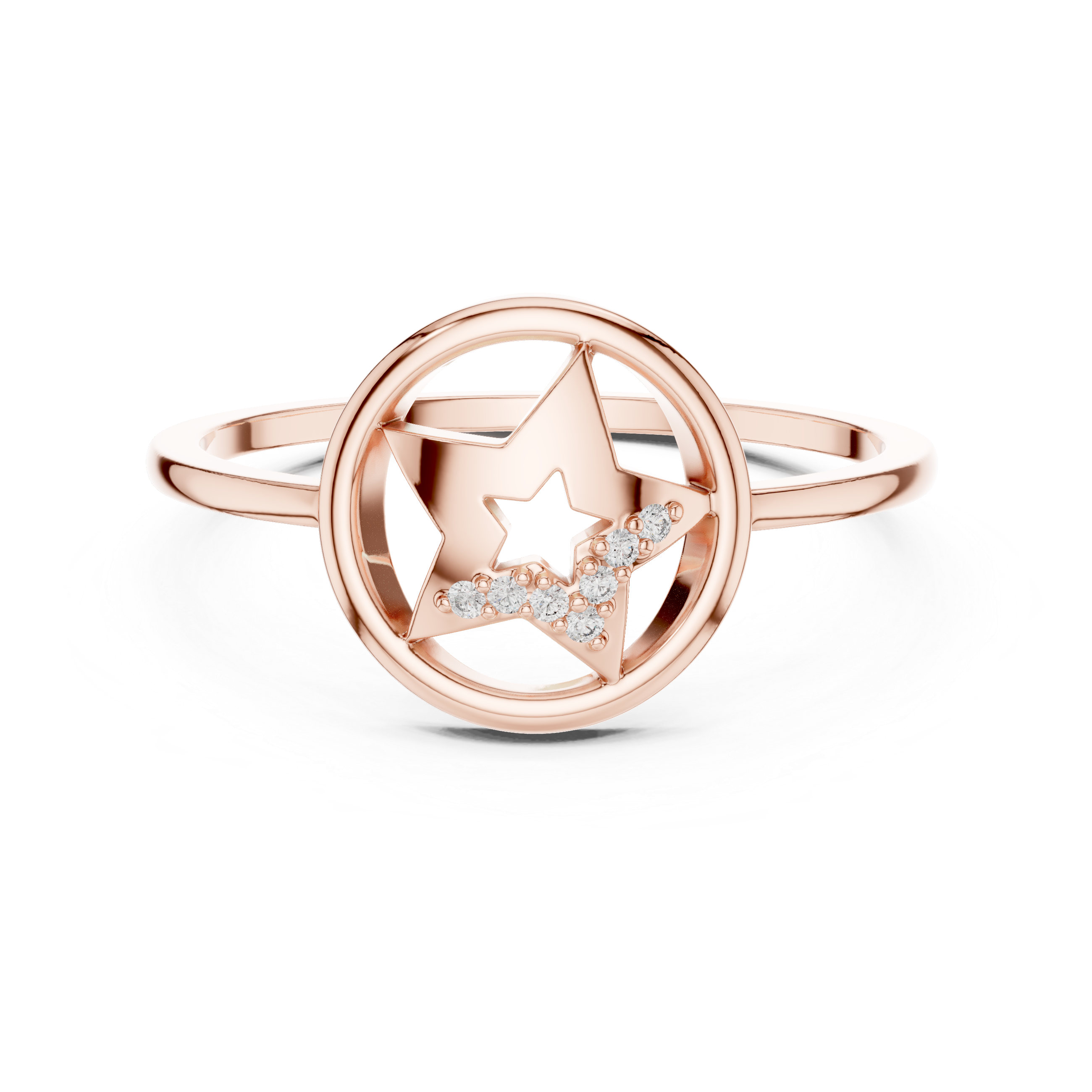 Celestial Shooting Star Ring – Open Circle Diamond Star Statement Ring