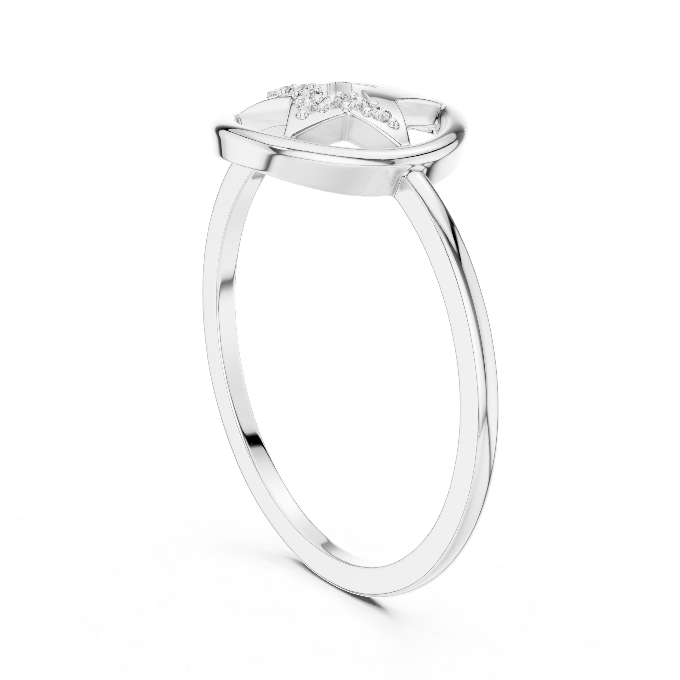 Celestial Shooting Star Ring – Open Circle Diamond Star Statement Ring