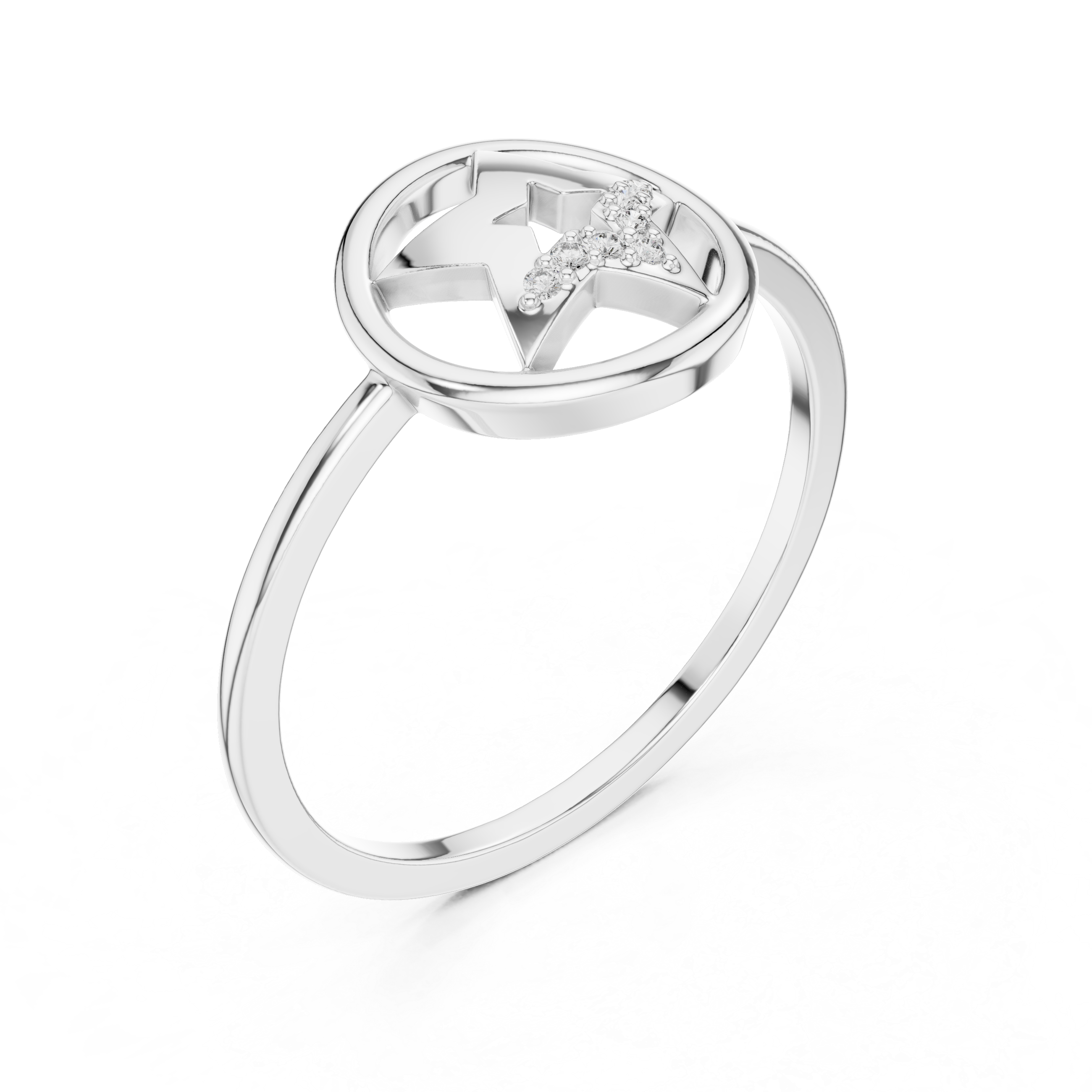 Celestial Shooting Star Ring – Open Circle Diamond Star Statement Ring