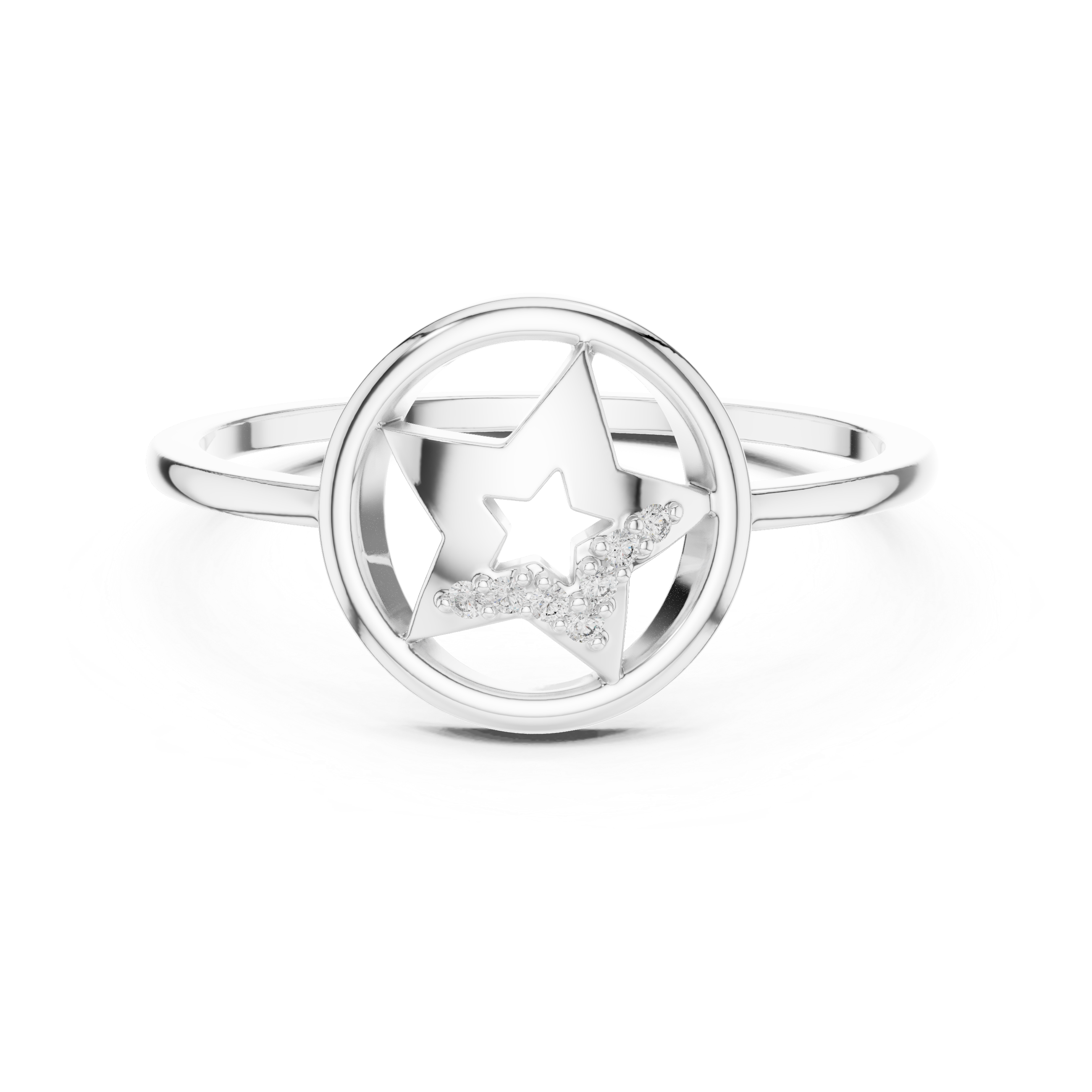 Celestial Shooting Star Ring – Open Circle Diamond Star Statement Ring