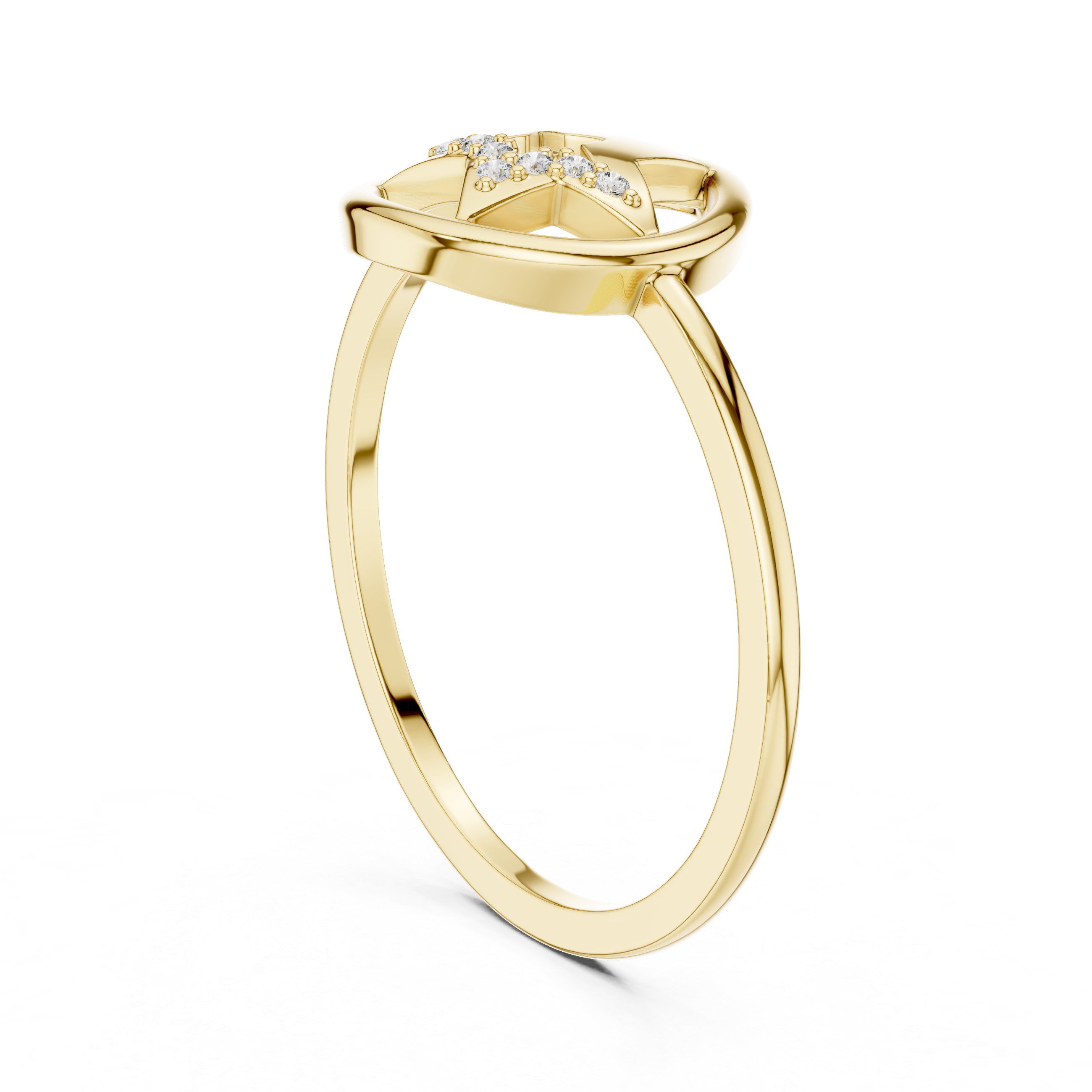 Celestial Shooting Star Ring – Open Circle Diamond Star Statement Ring