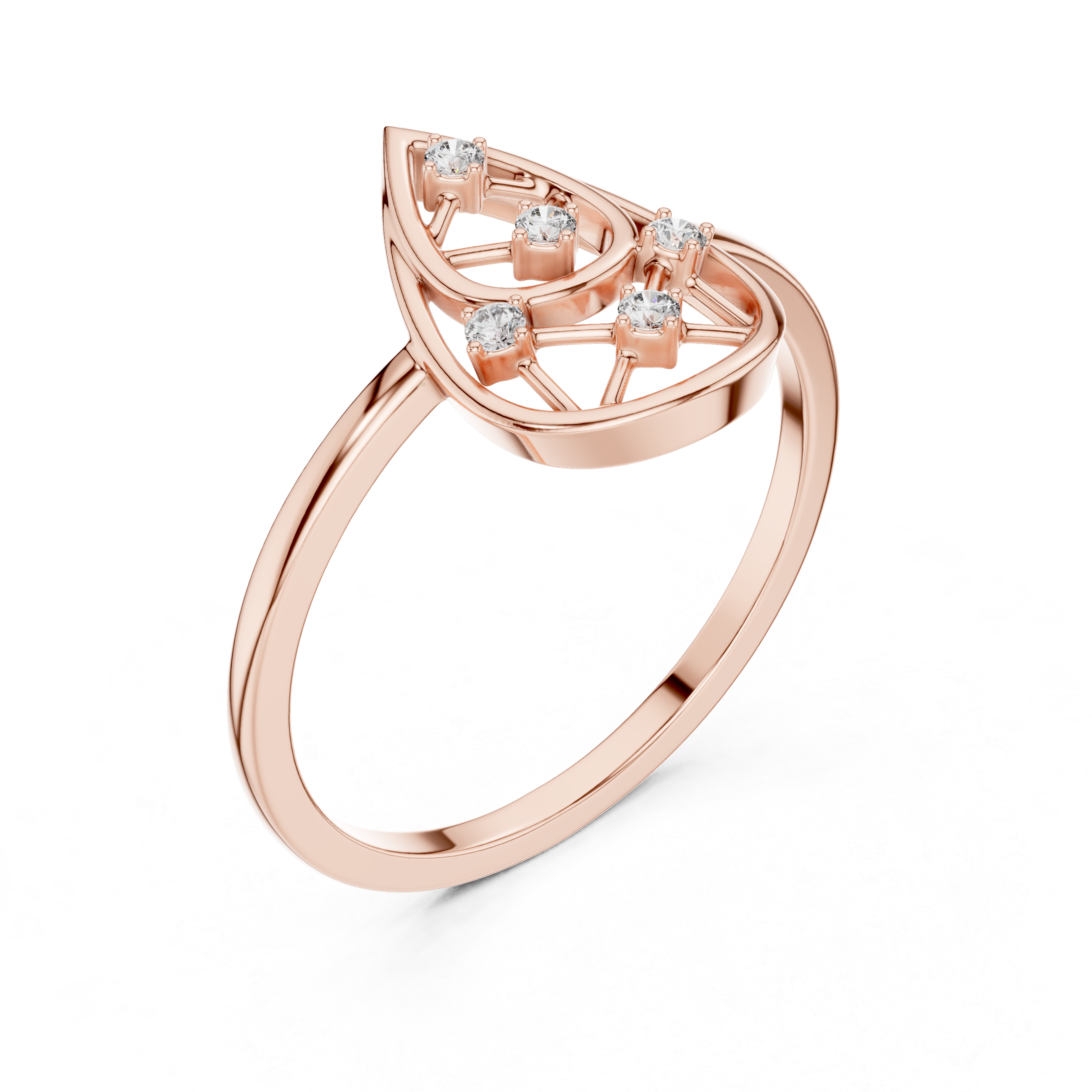 Diamond Teardrop Openwork Ring – Geometric Pear Shape Statement Ring