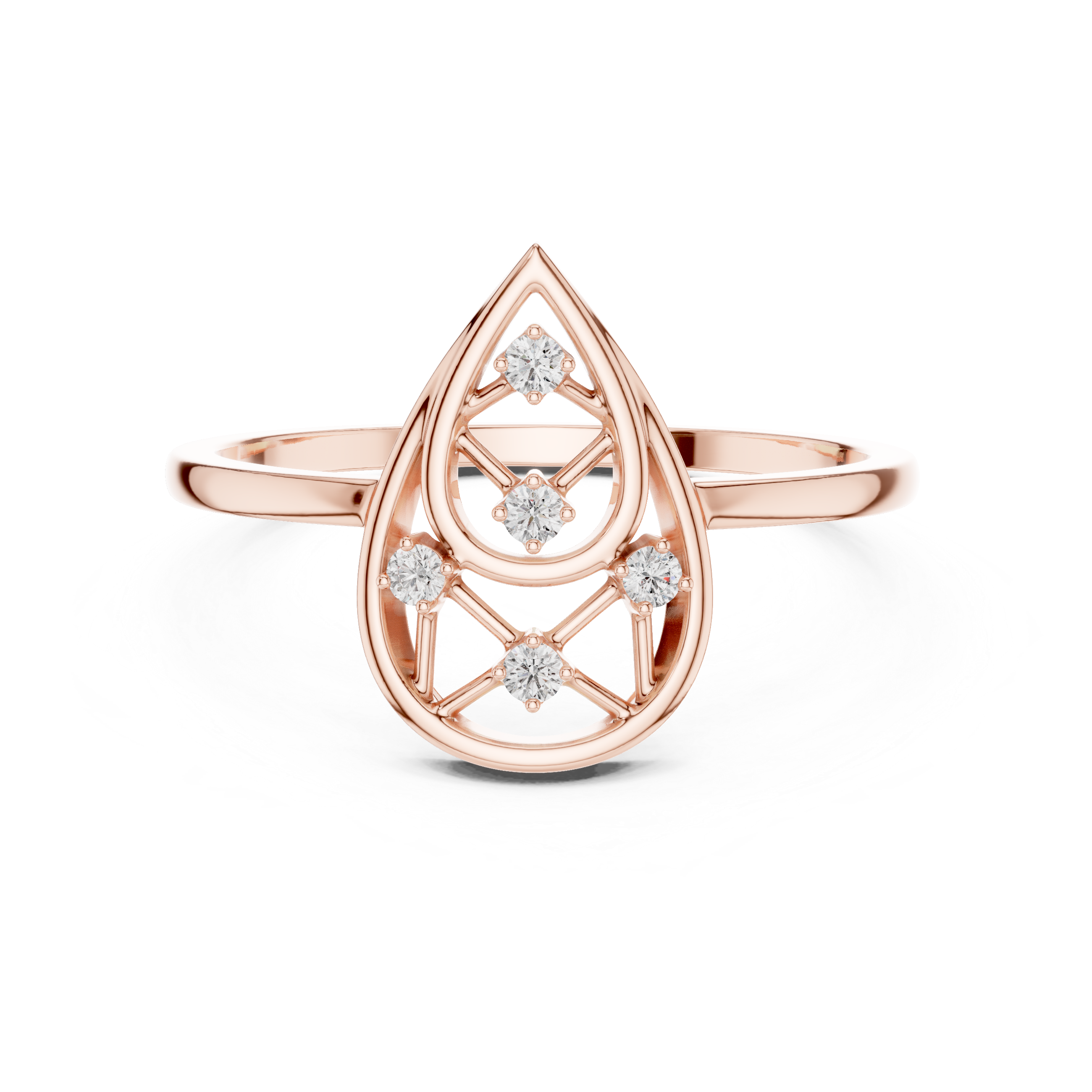 Diamond Teardrop Openwork Ring – Geometric Pear Shape Statement Ring
