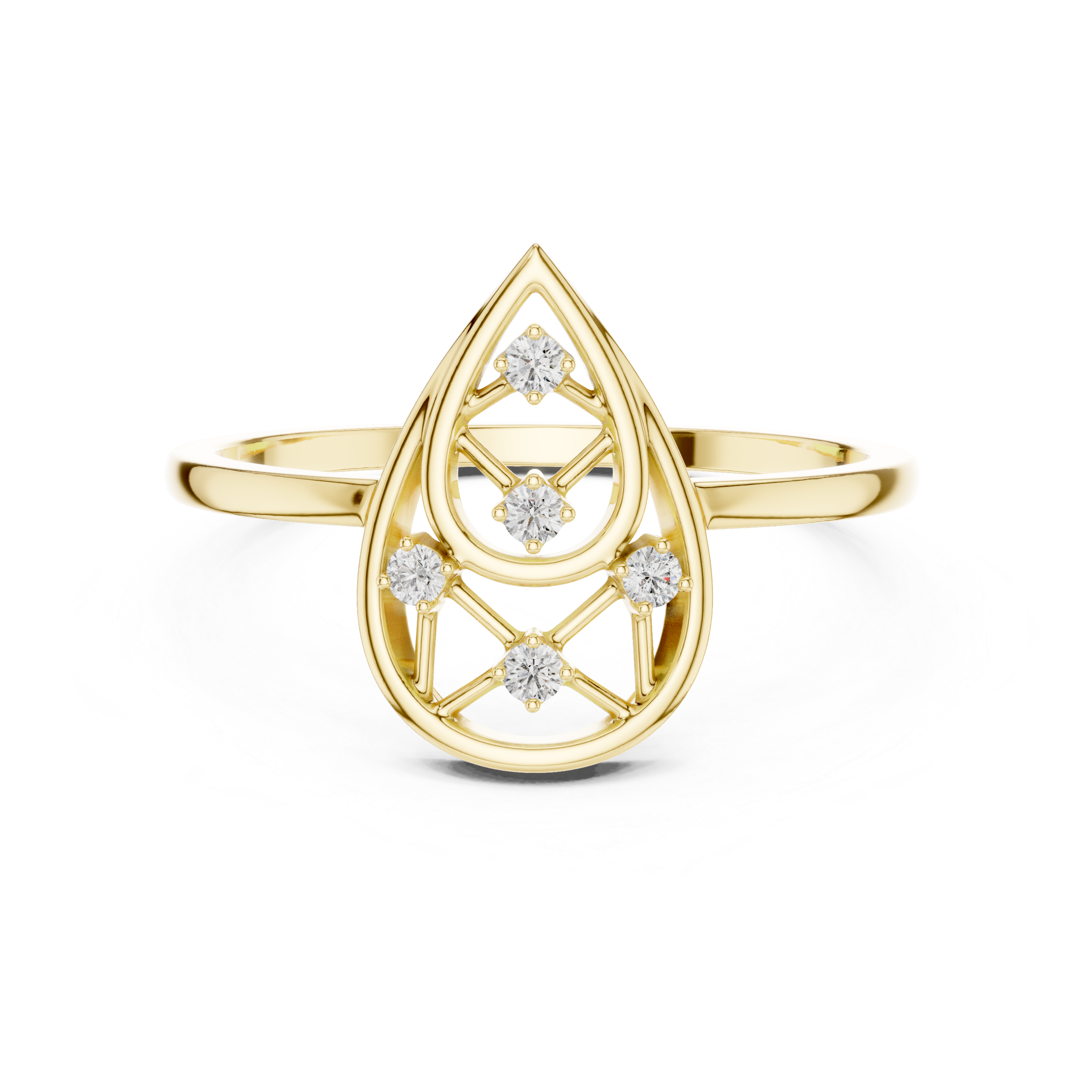 Diamond Teardrop Openwork Ring – Geometric Pear Shape Statement Ring