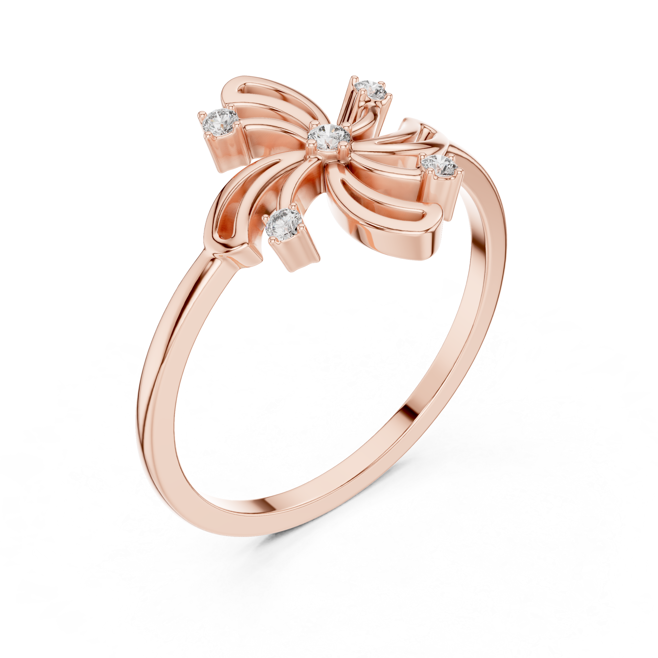 Diamond Floral Swirl Ring – Nature Inspired Openwork Flower Ring