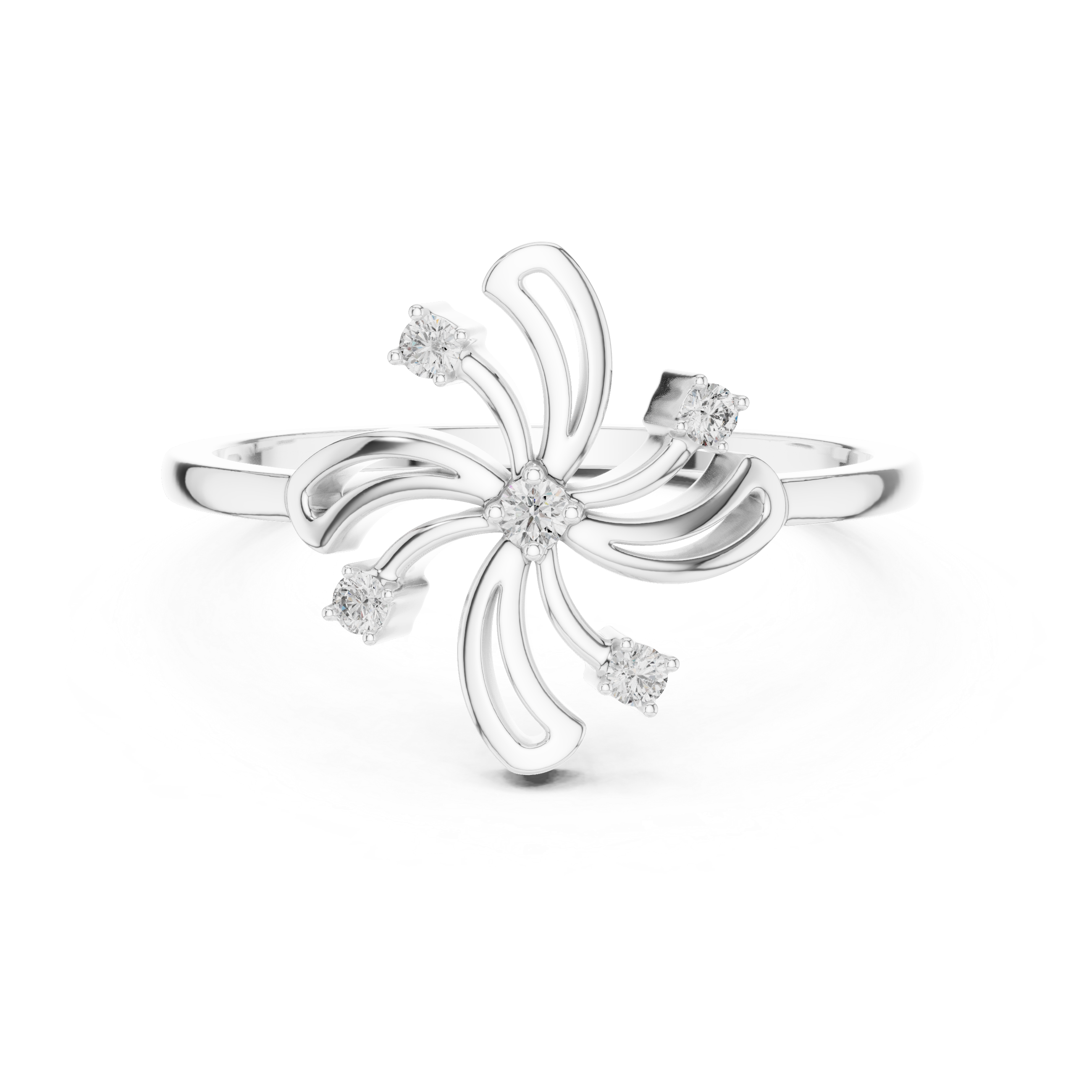 Diamond Floral Swirl Ring – Nature Inspired Openwork Flower Ring