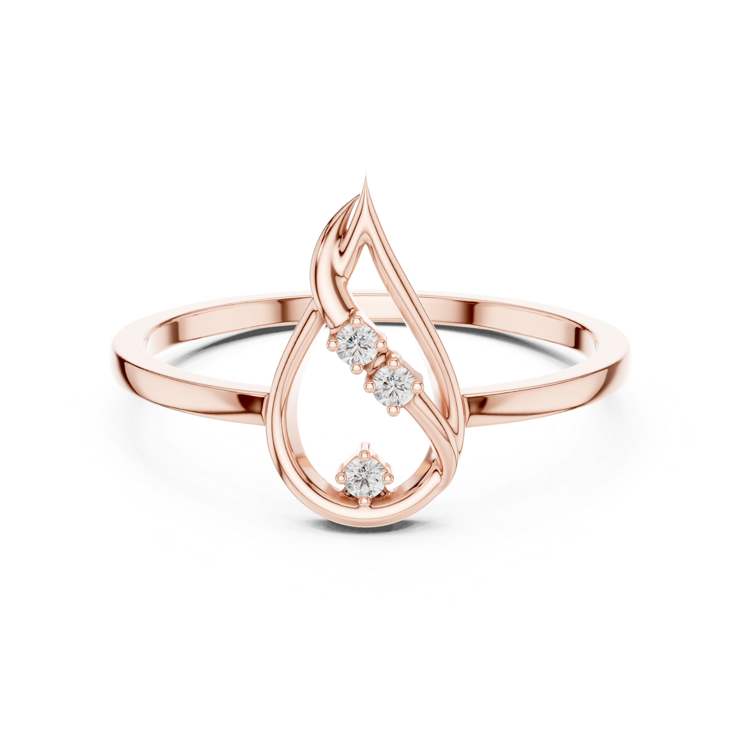 Diamond Teardrop Leaf Ring – Minimalist Nature Inspired Open Drop Ring