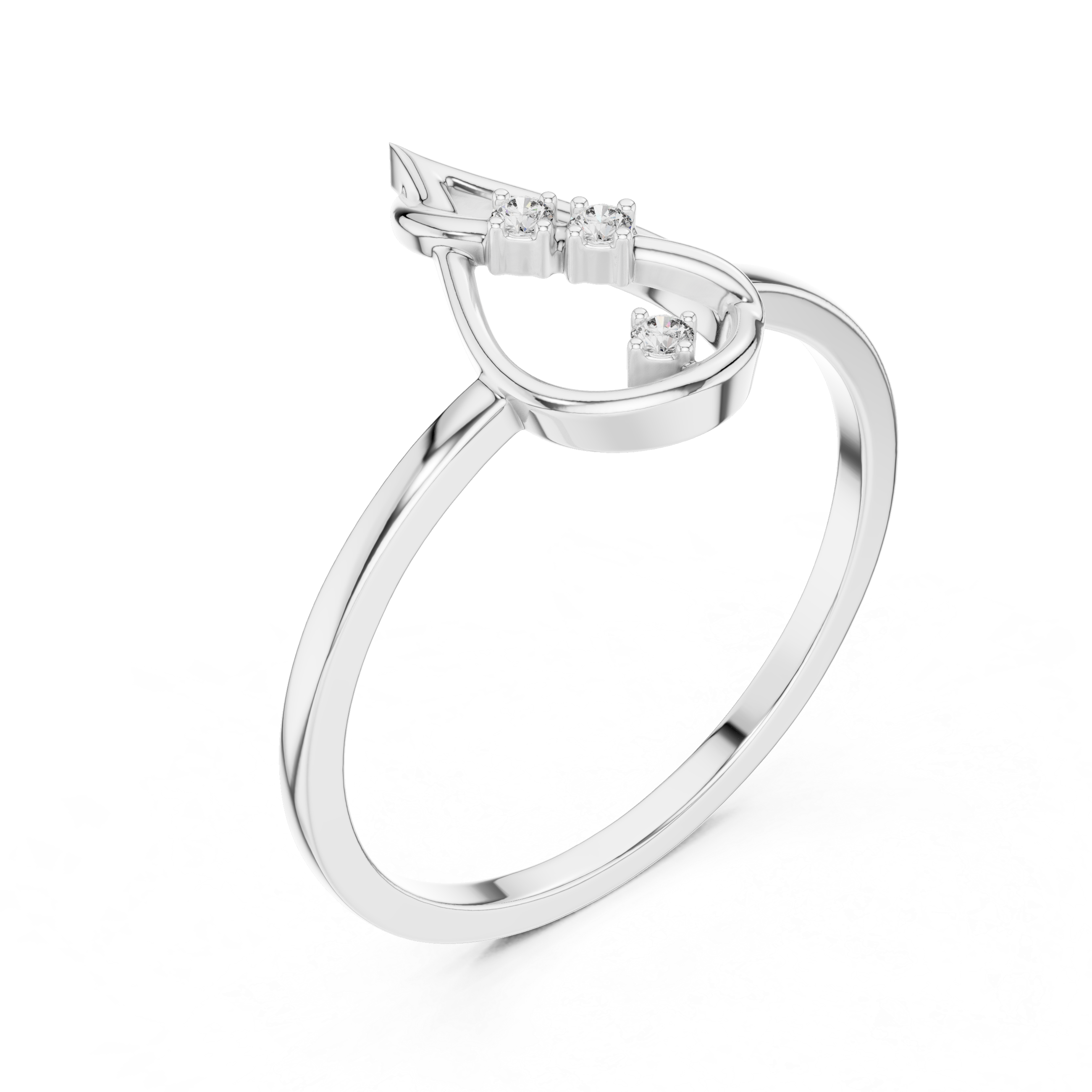 Diamond Teardrop Leaf Ring – Minimalist Nature Inspired Open Drop Ring