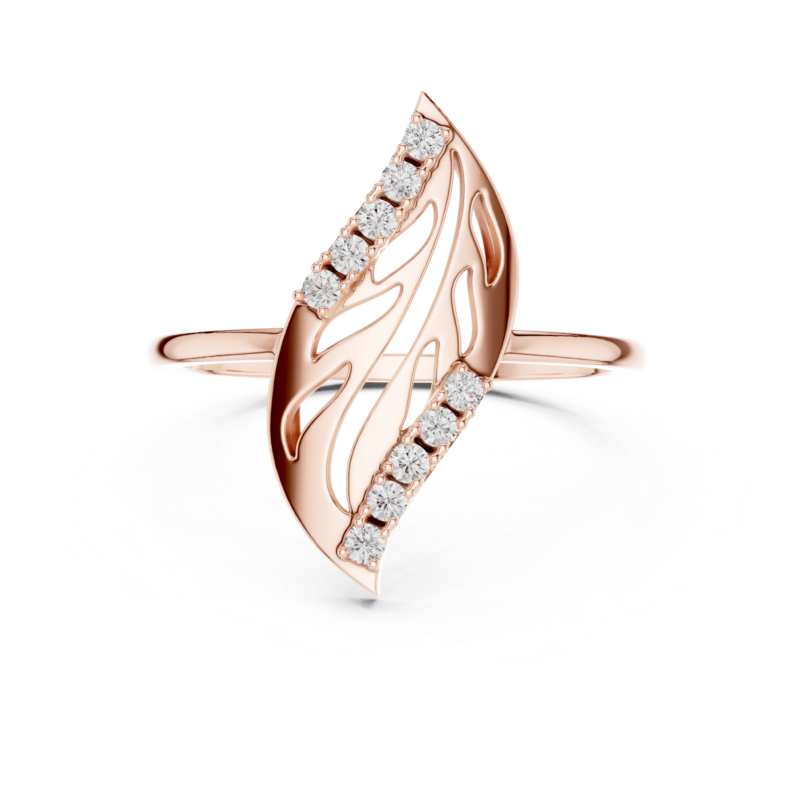 Diamond Leaf Ring – Nature Inspired Openwork Marquise Leaf Statement Ring