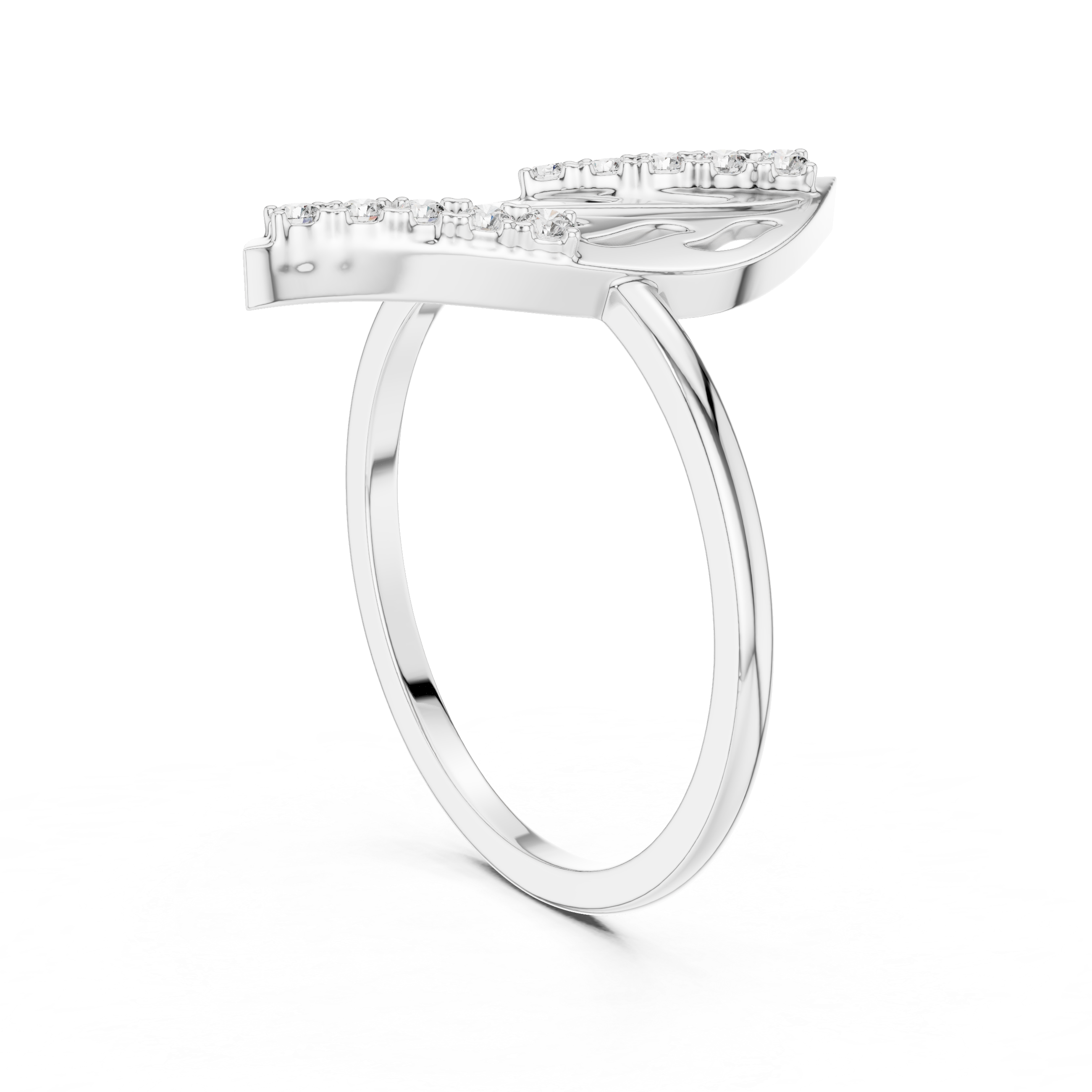 Diamond Leaf Ring – Nature Inspired Openwork Marquise Leaf Statement Ring