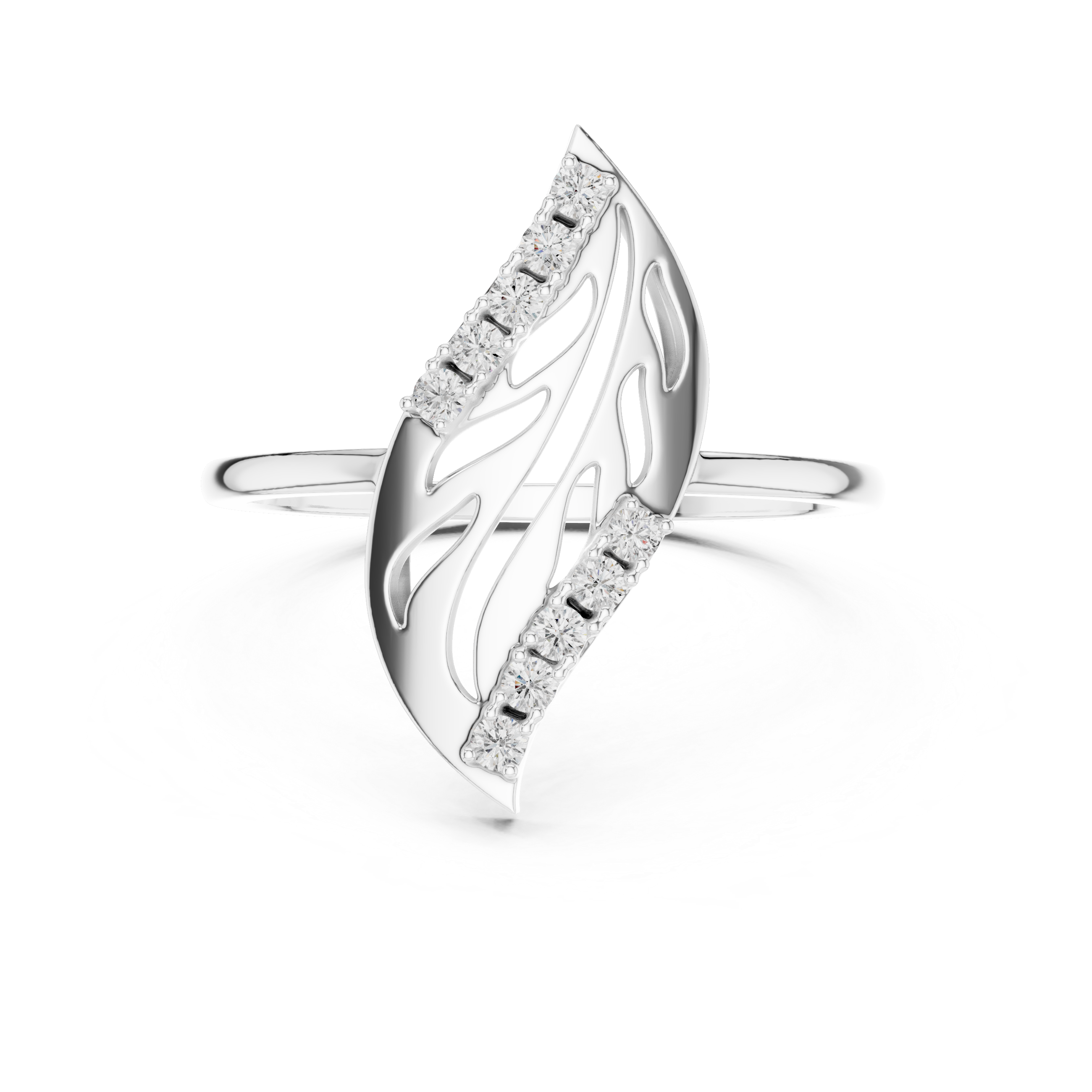 Diamond Leaf Ring – Nature Inspired Openwork Marquise Leaf Statement Ring