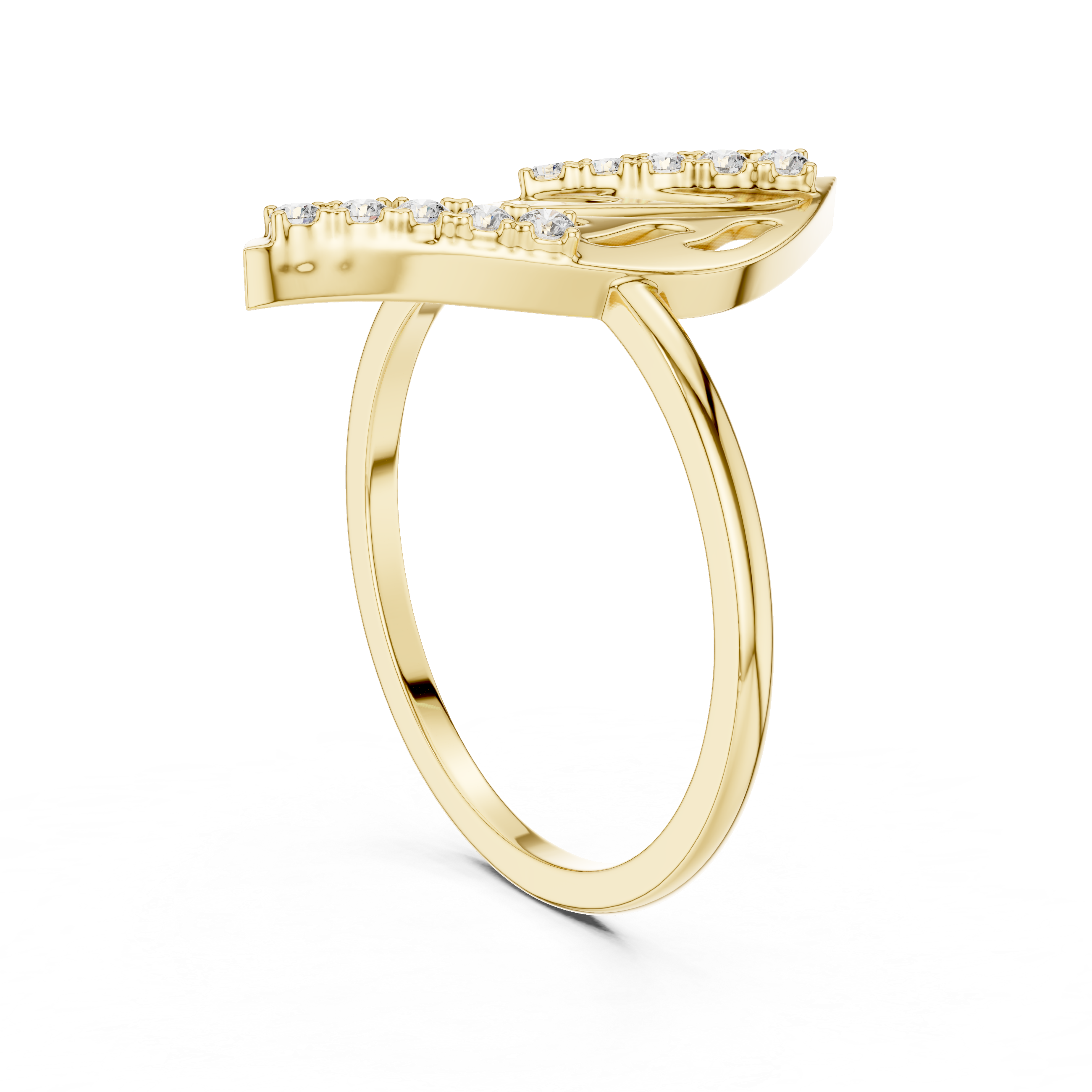 Diamond Leaf Ring – Nature Inspired Openwork Marquise Leaf Statement Ring