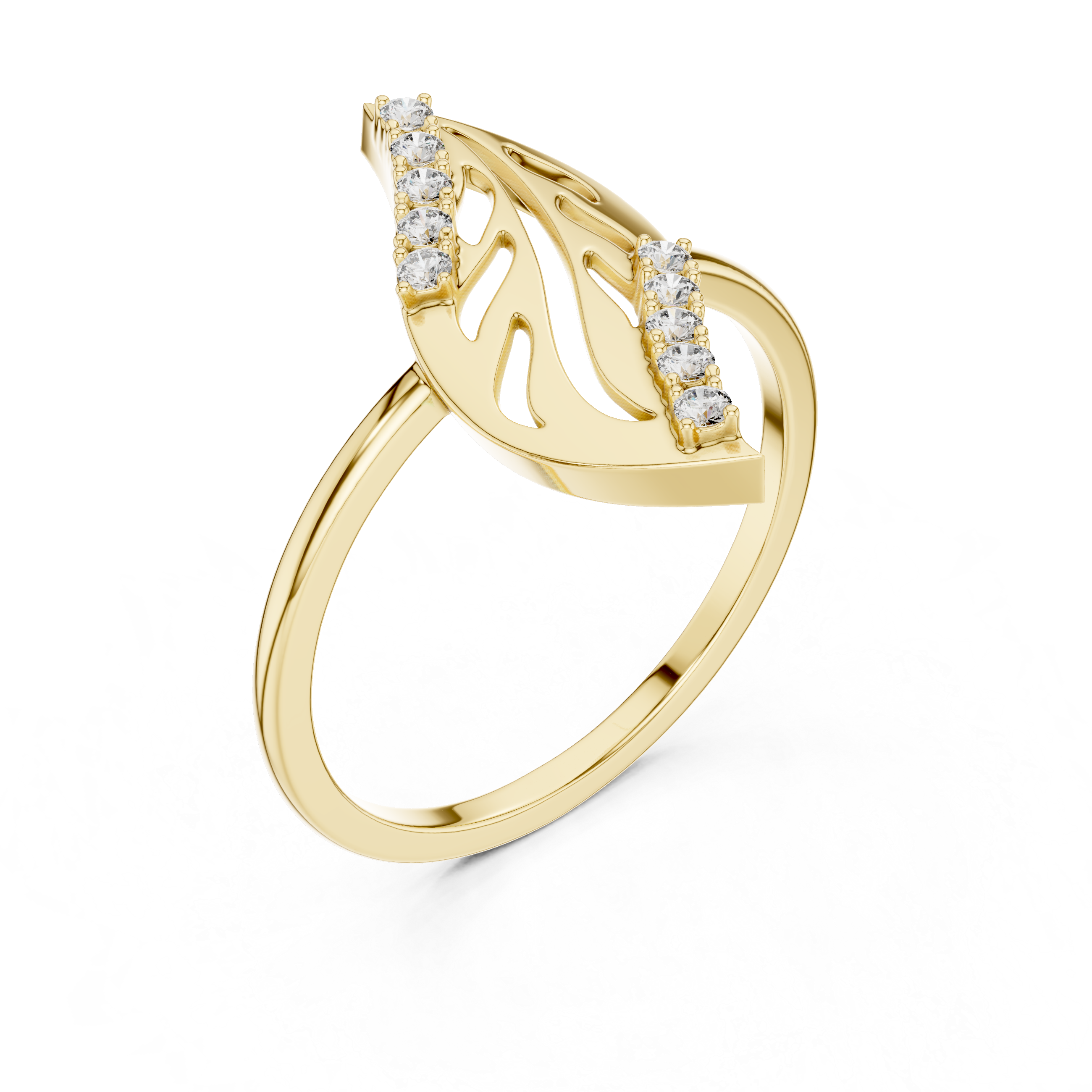 Diamond Leaf Ring – Nature Inspired Openwork Marquise Leaf Statement Ring