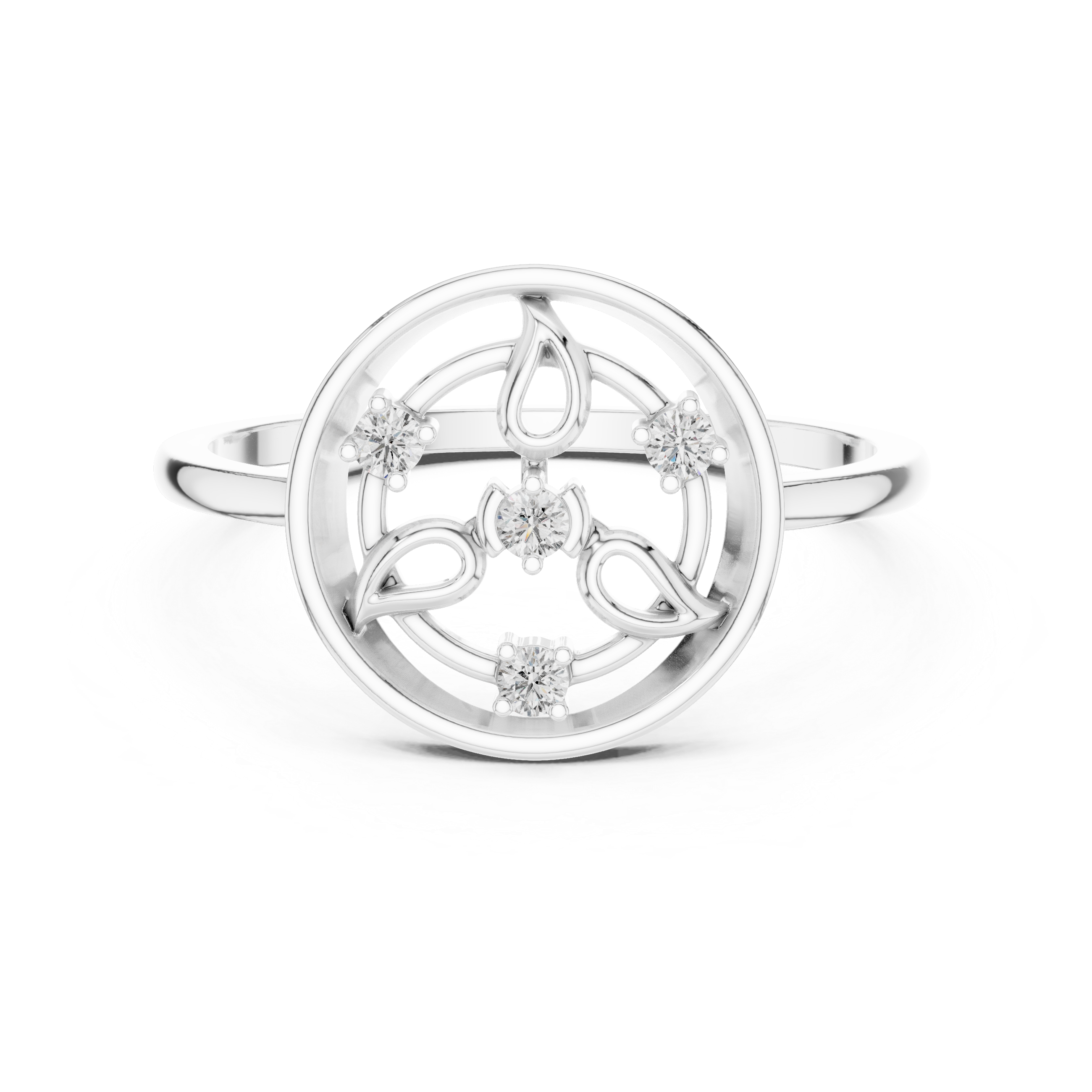 Circular Floral Diamond Ring – Nature-Inspired Openwork Medallion Ring