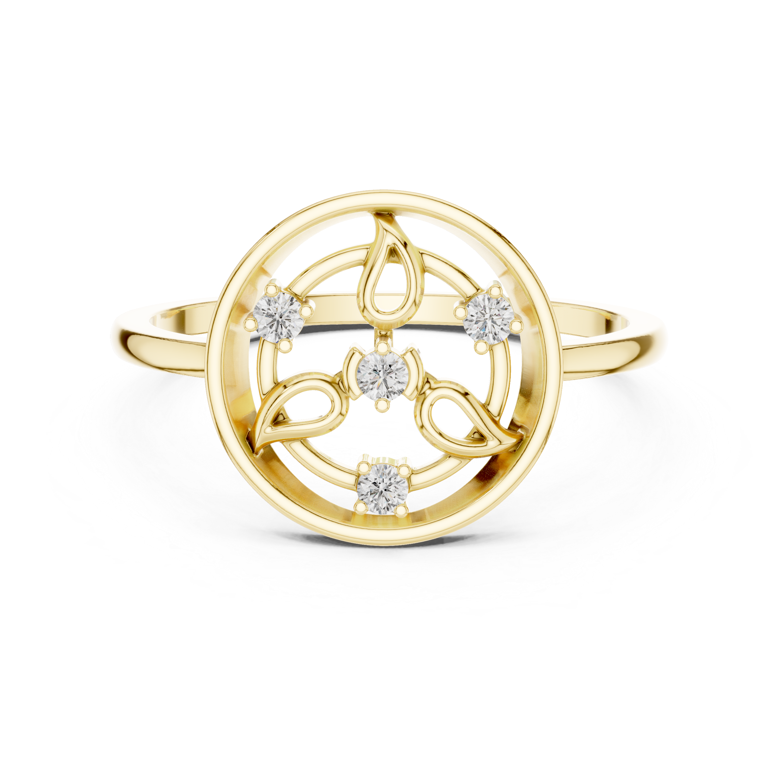 Circular Floral Diamond Ring – Nature-Inspired Openwork Medallion Ring