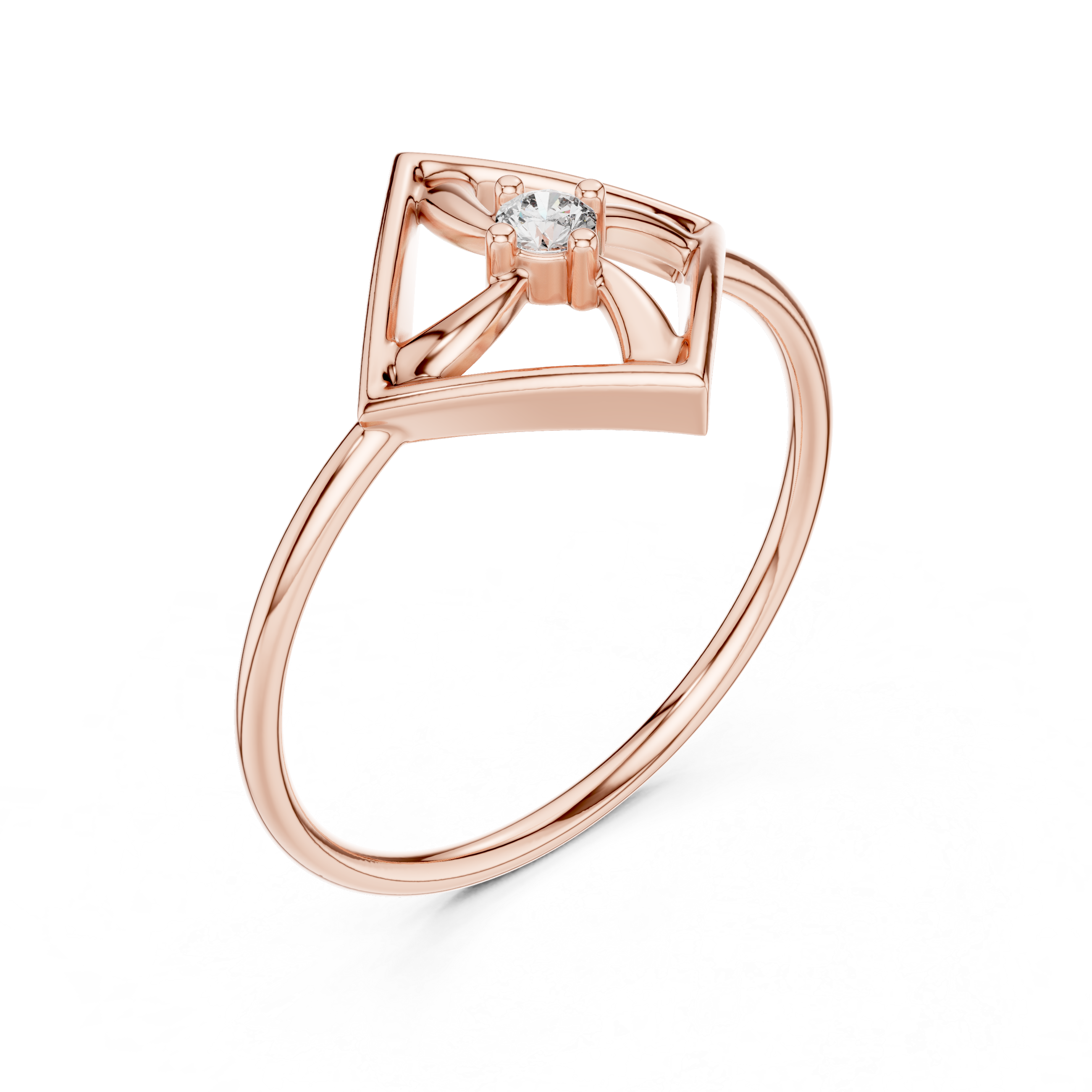 Geometric Diamond Pinwheel Ring – Minimalist Open Frame Kite Ring