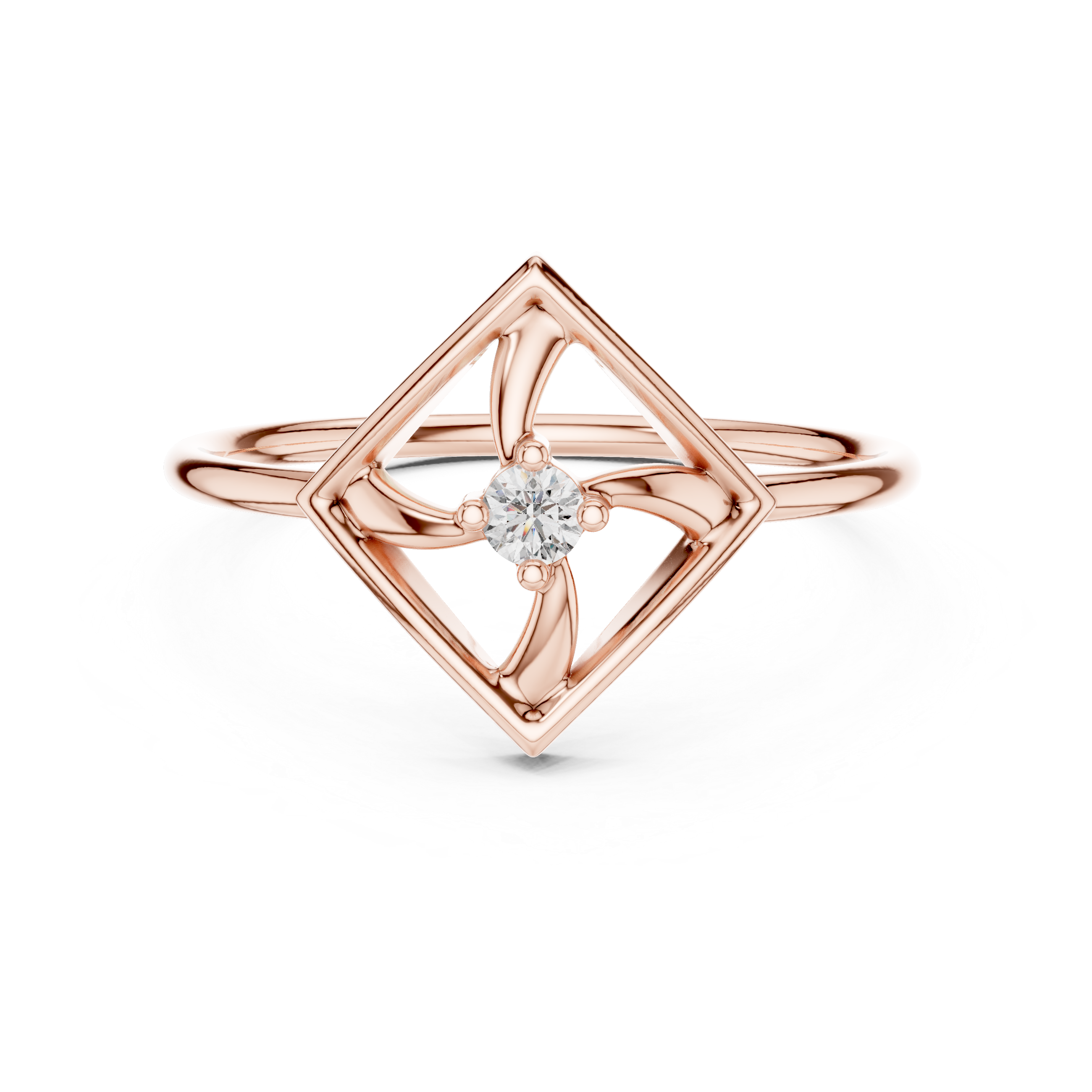 Geometric Diamond Pinwheel Ring – Minimalist Open Frame Kite Ring