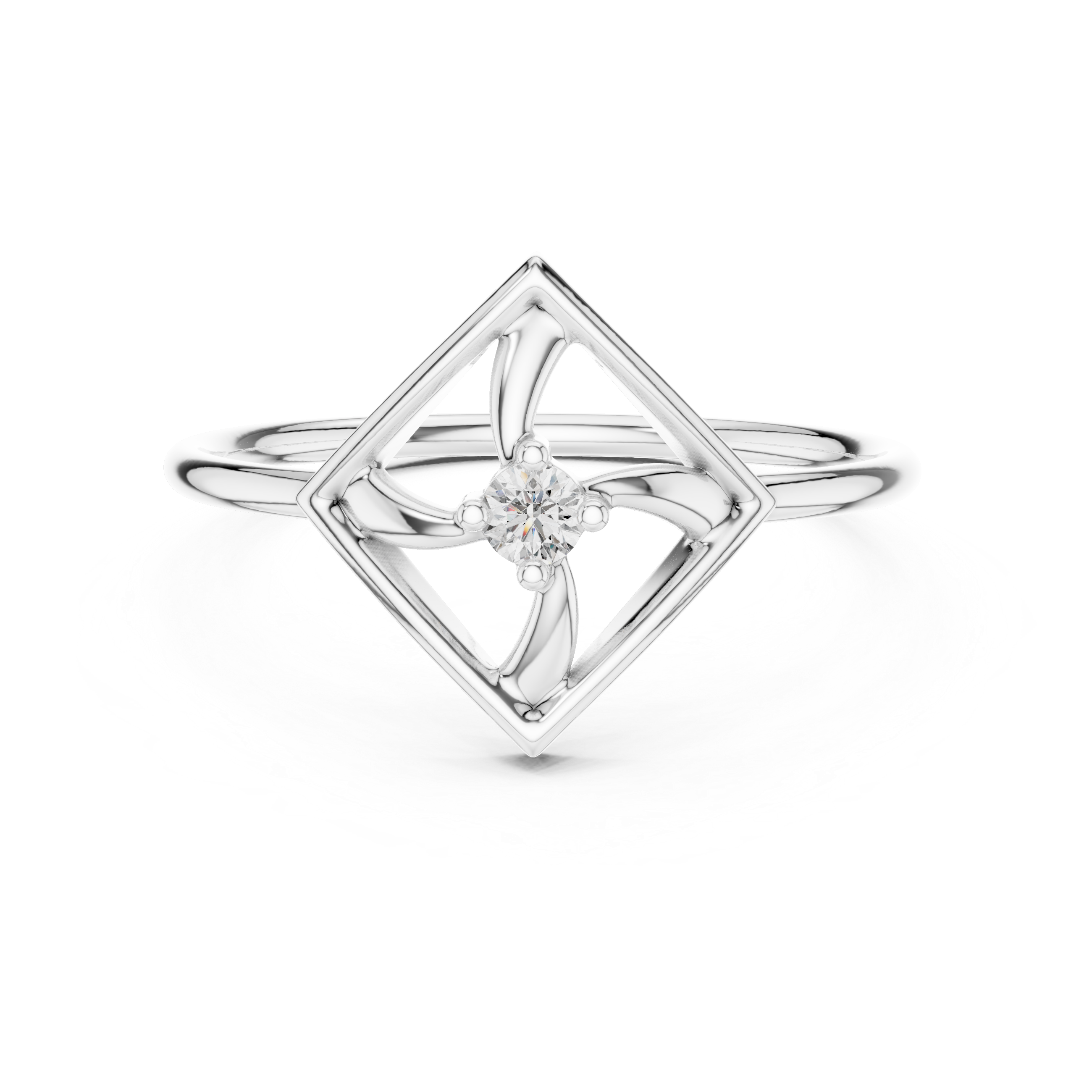 Geometric Diamond Pinwheel Ring – Minimalist Open Frame Kite Ring