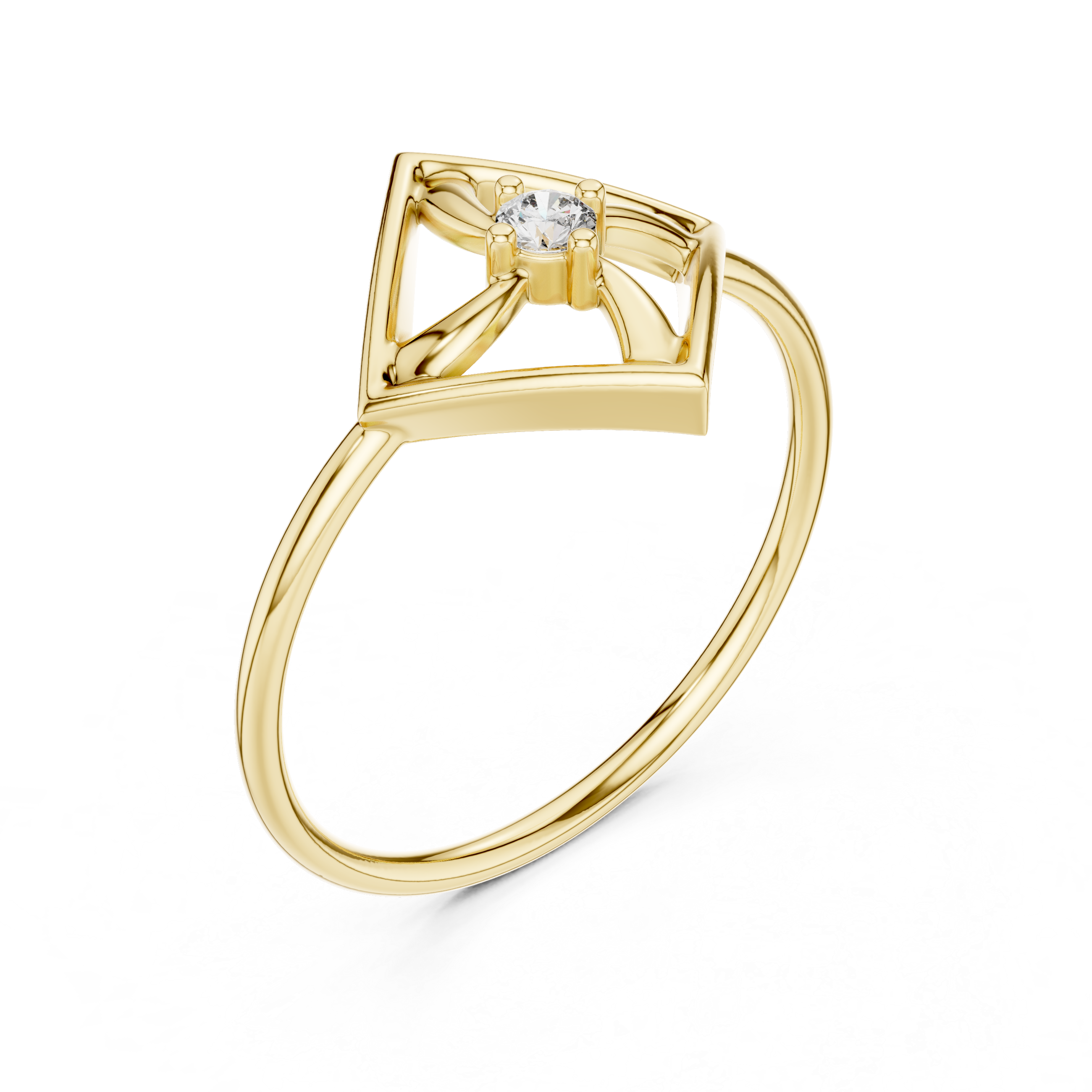 Geometric Diamond Pinwheel Ring – Minimalist Open Frame Kite Ring