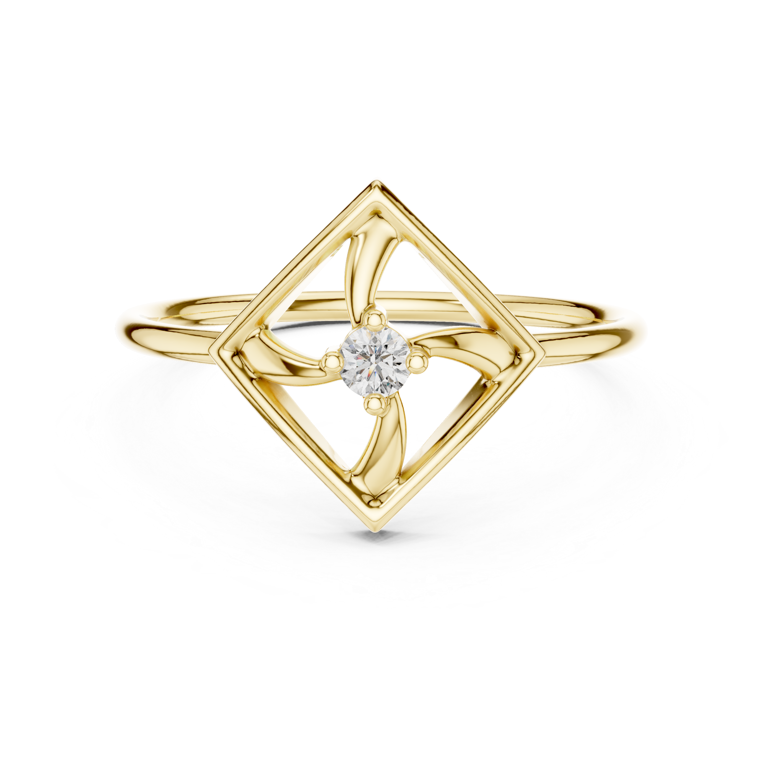 Geometric Diamond Pinwheel Ring – Minimalist Open Frame Kite Ring