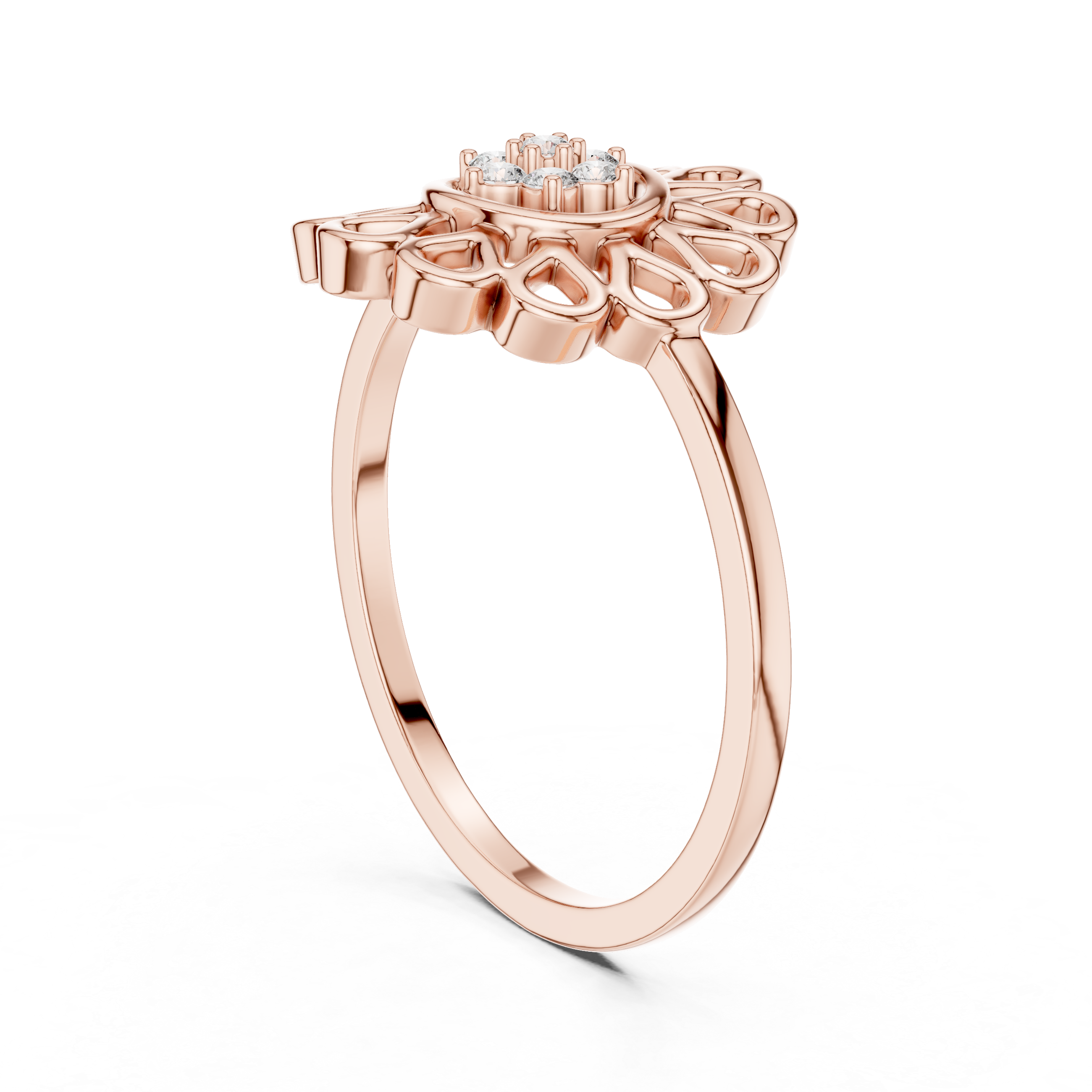 Diamond Floral Mandala Ring – Openwork Daisy Halo Statement Ring