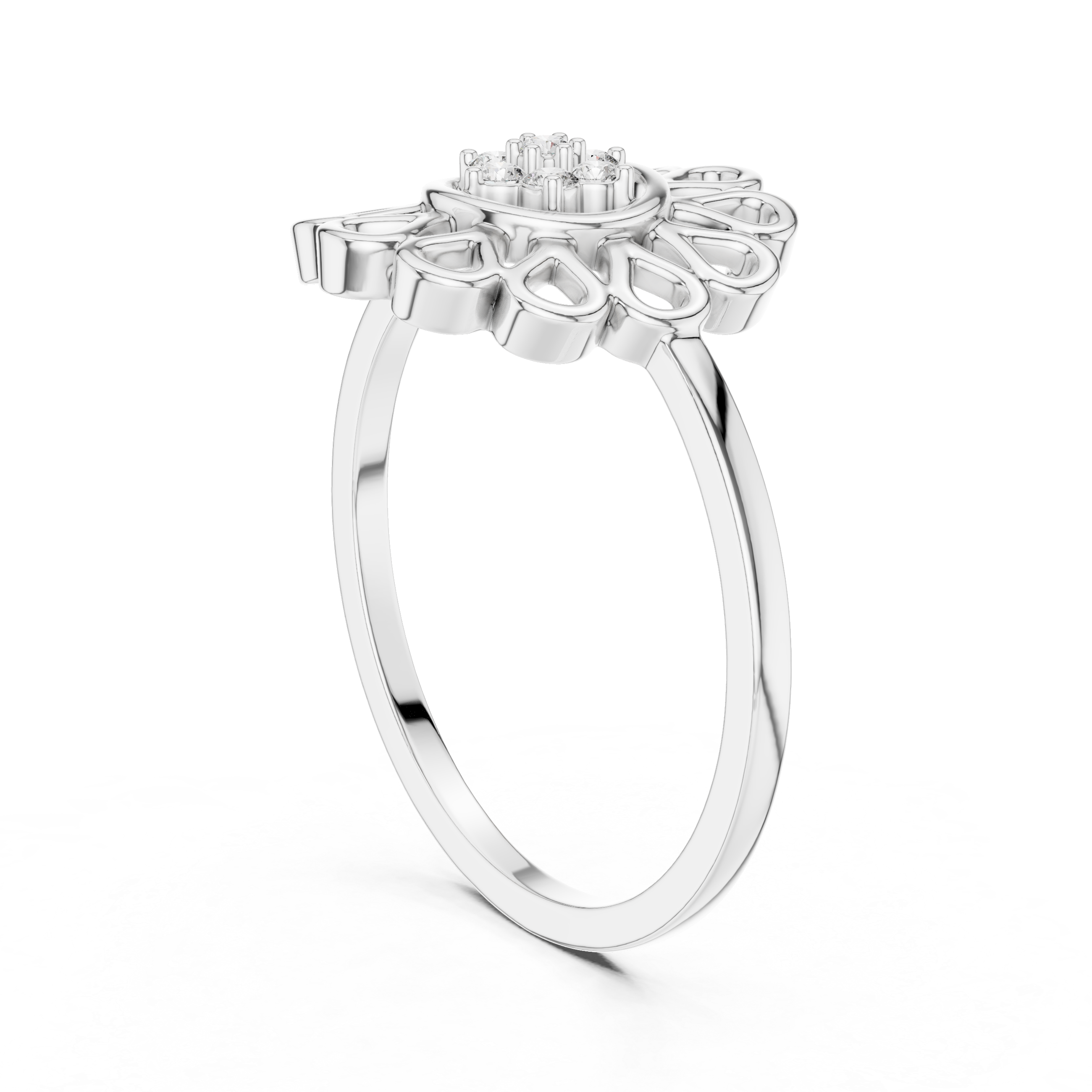 Diamond Floral Mandala Ring – Openwork Daisy Halo Statement Ring