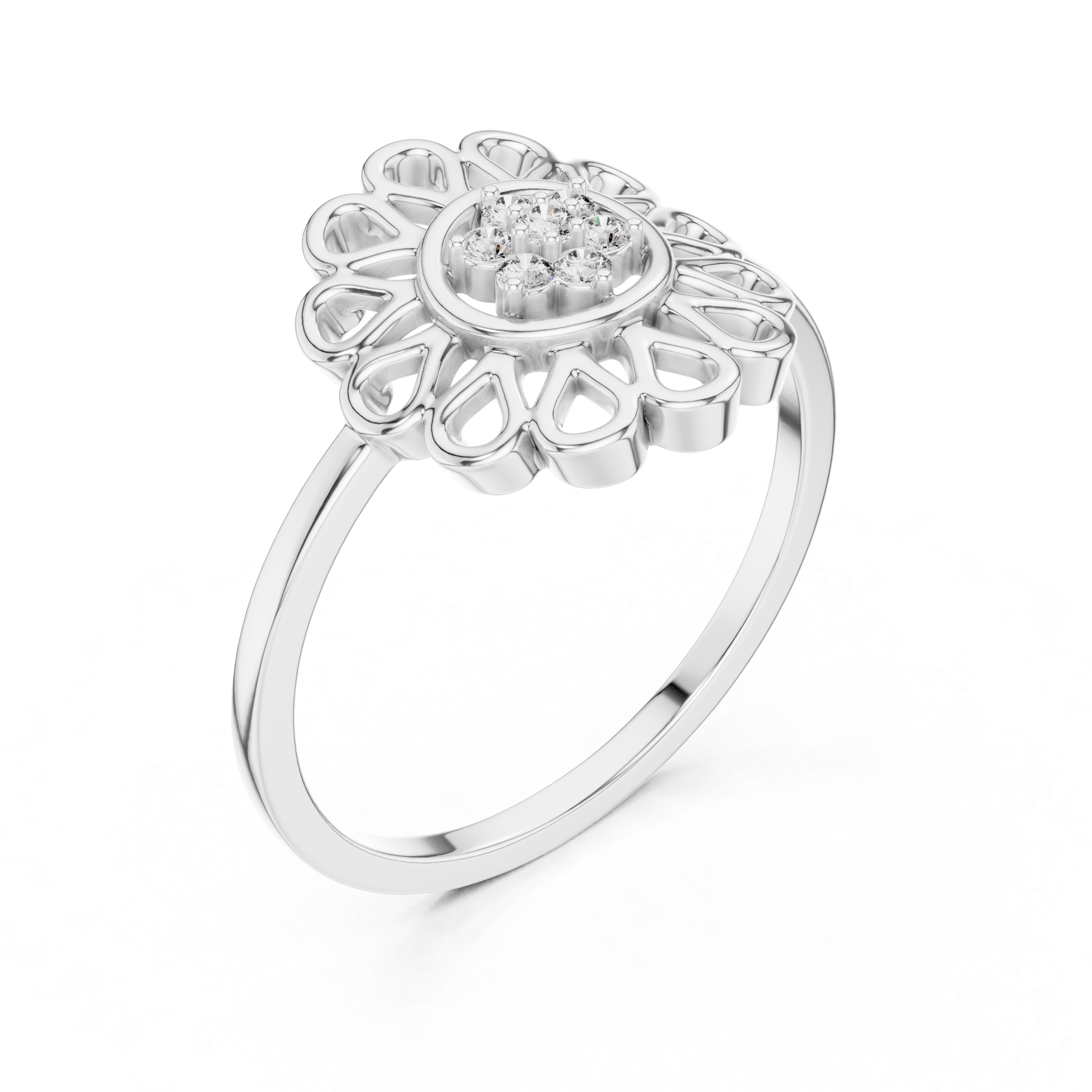 Diamond Floral Mandala Ring – Openwork Daisy Halo Statement Ring