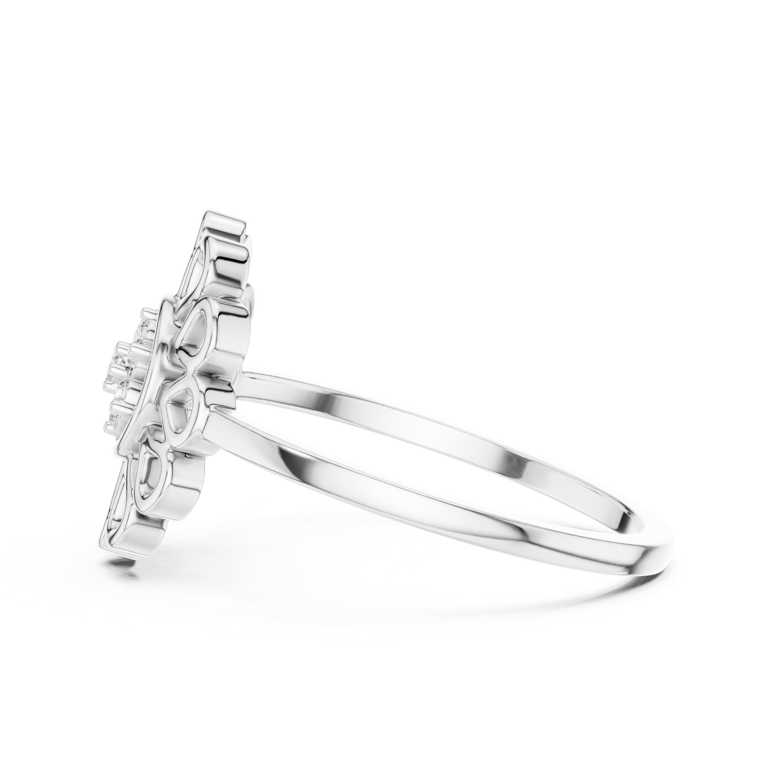 Diamond Floral Mandala Ring – Openwork Daisy Halo Statement Ring