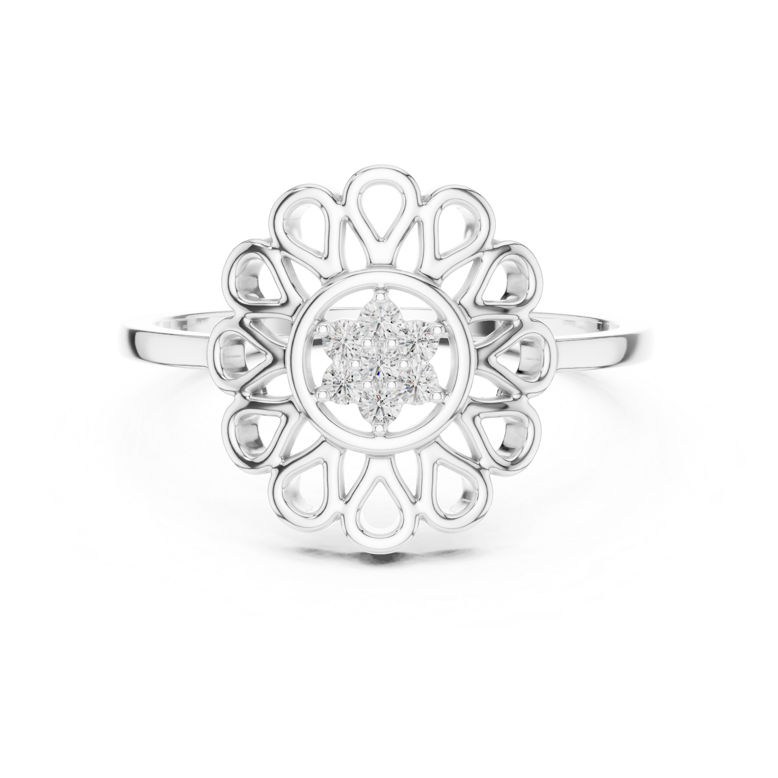 Diamond Floral Mandala Ring – Openwork Daisy Halo Statement Ring