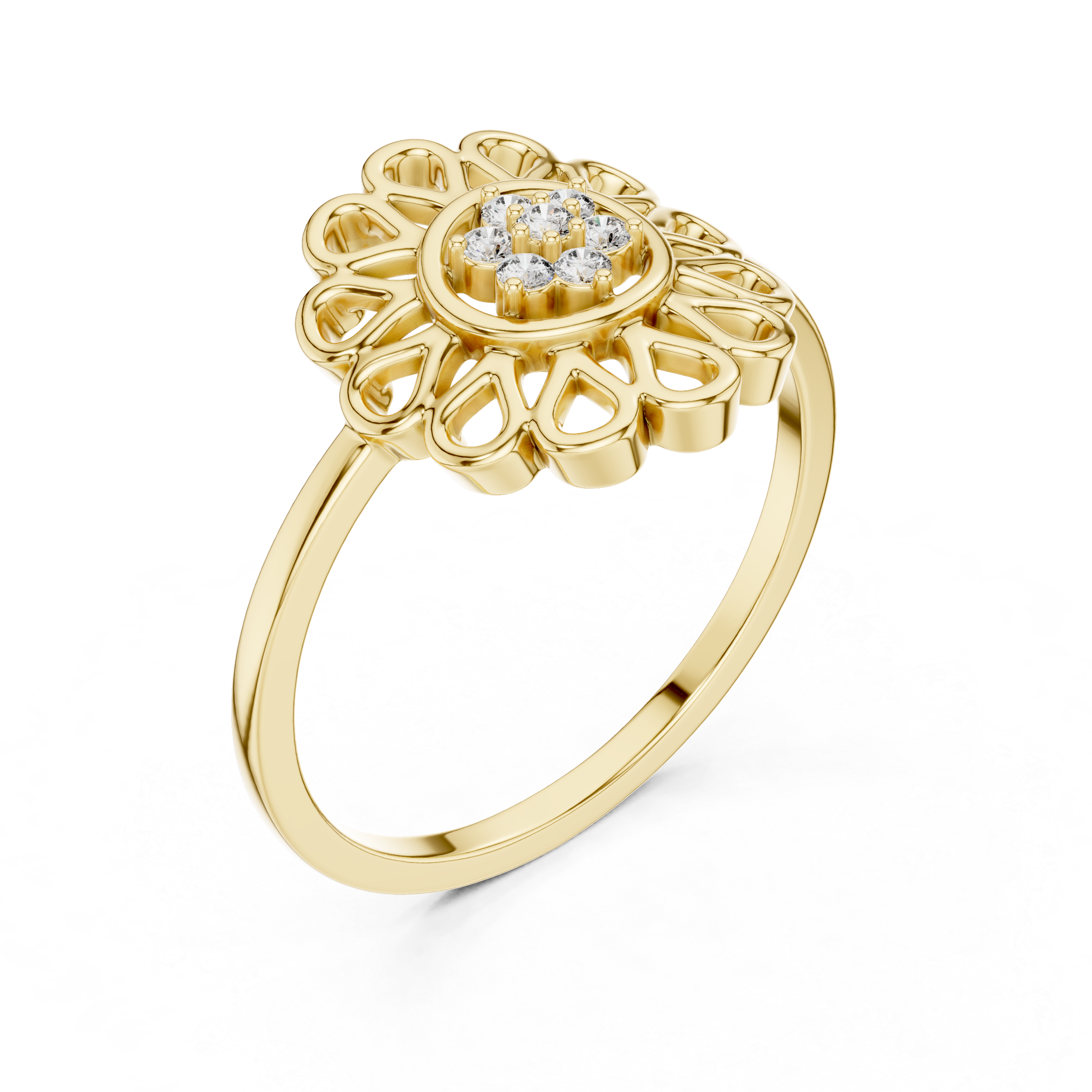 Diamond Floral Mandala Ring – Openwork Daisy Halo Statement Ring