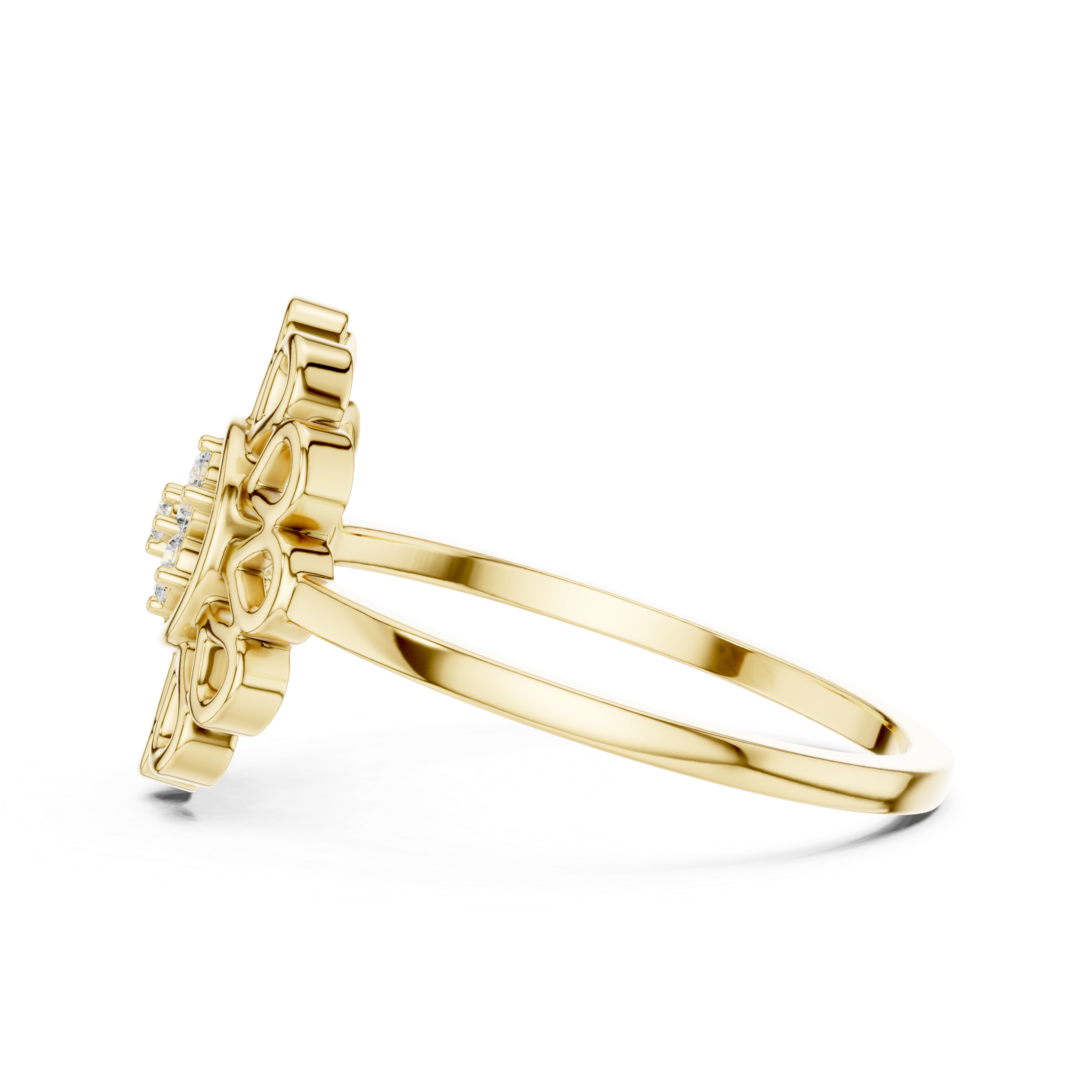 Diamond Floral Mandala Ring – Openwork Daisy Halo Statement Ring