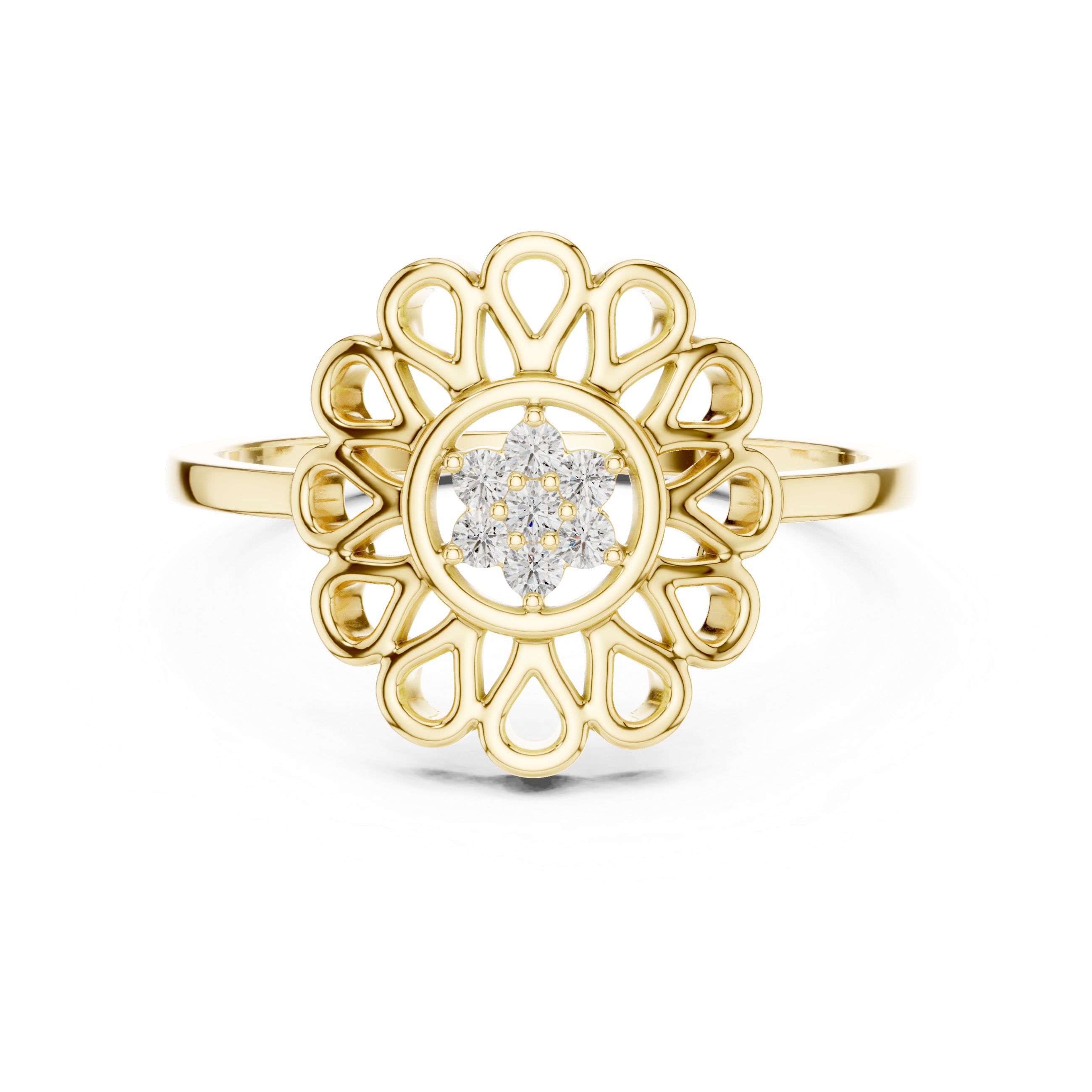 Diamond Floral Mandala Ring – Openwork Daisy Halo Statement Ring