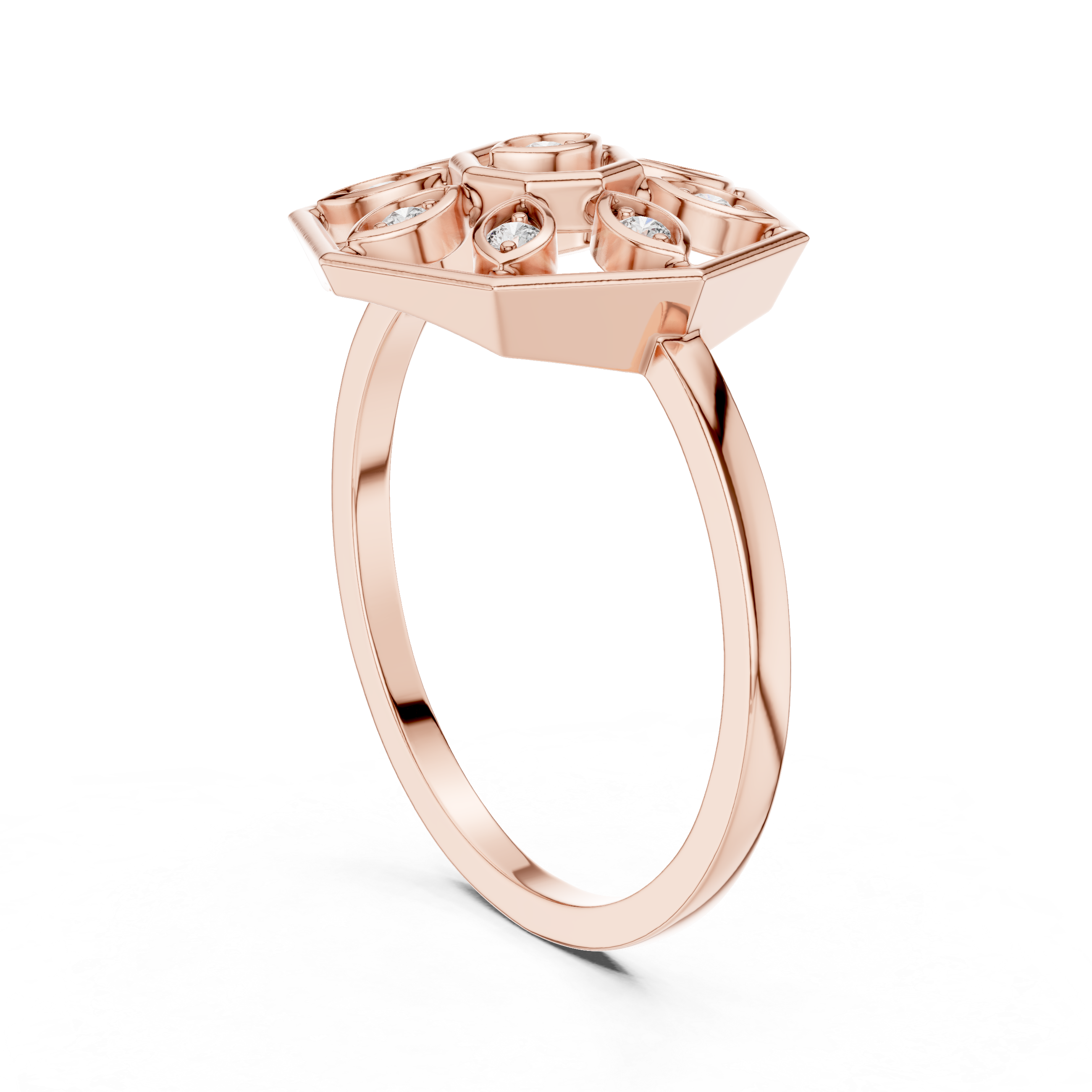 Diamond Hexagon Snowflake Ring – Geometric Floral Openwork Statement Ring