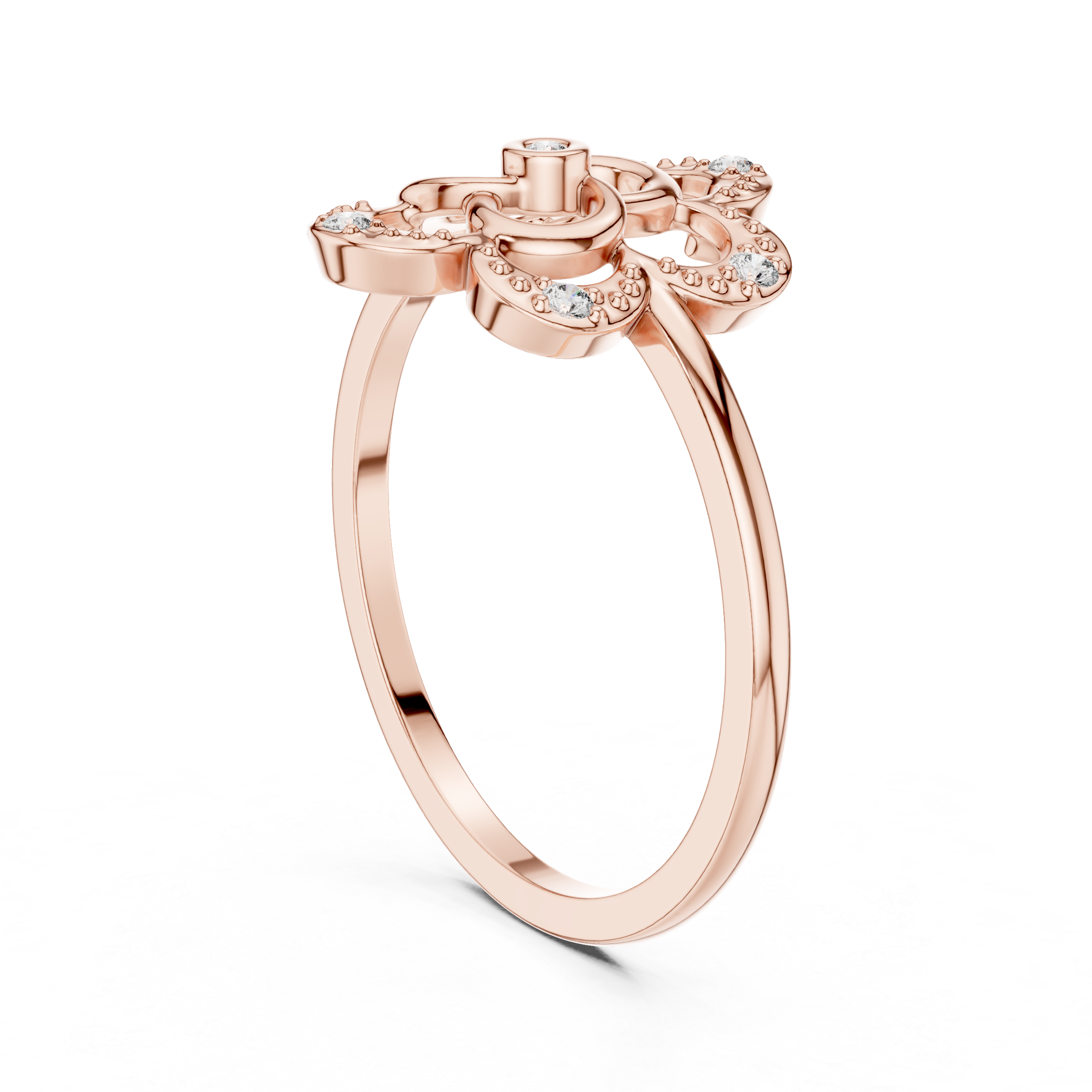 Diamond Floral Clover Ring – Vintage Openwork Flower Statement Ring