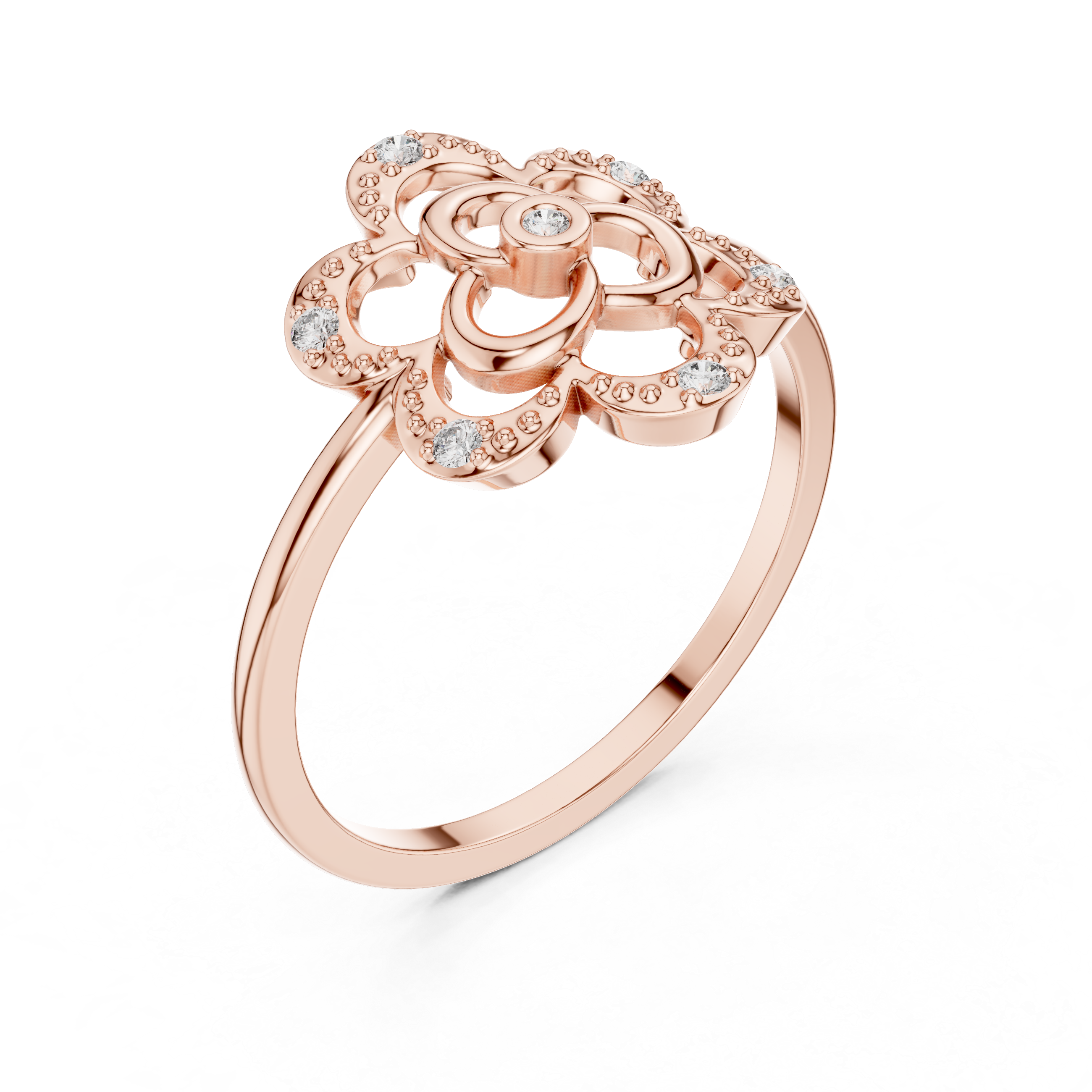 Diamond Floral Clover Ring – Vintage Openwork Flower Statement Ring