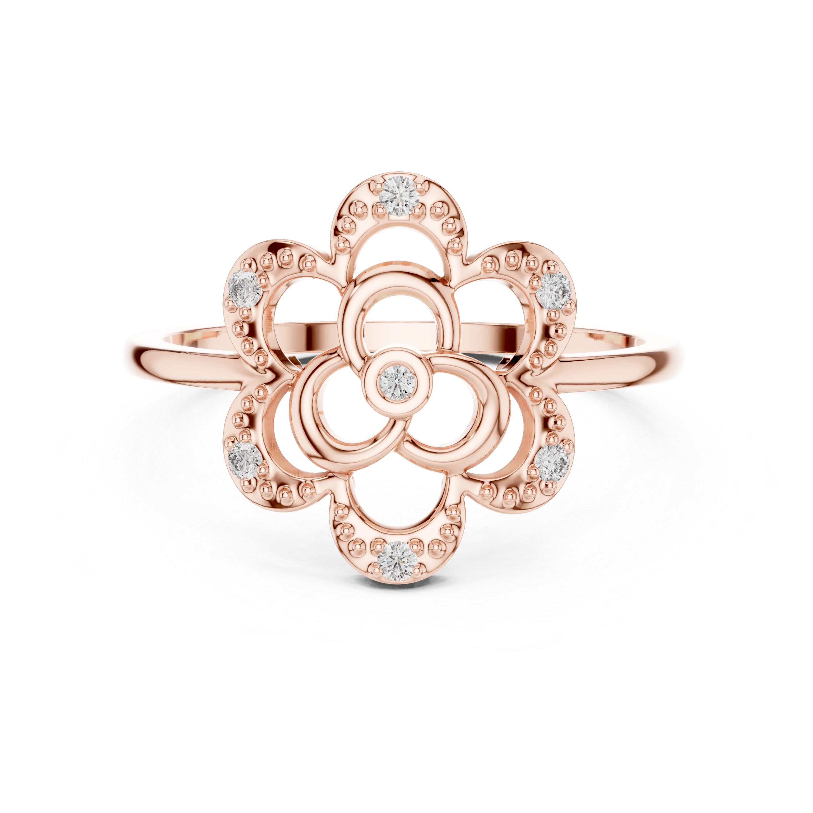 Diamond Floral Clover Ring – Vintage Openwork Flower Statement Ring