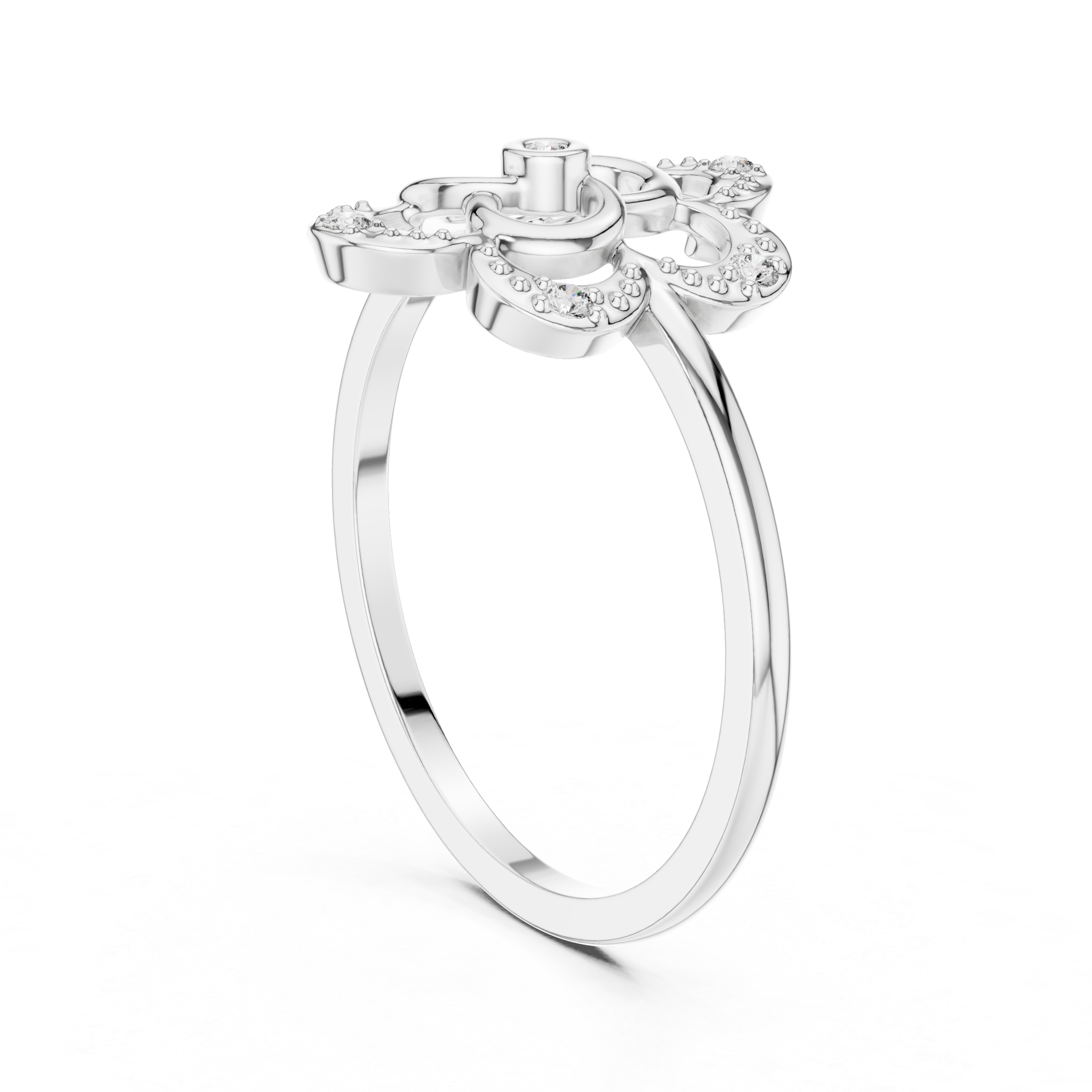 Diamond Floral Clover Ring – Vintage Openwork Flower Statement Ring