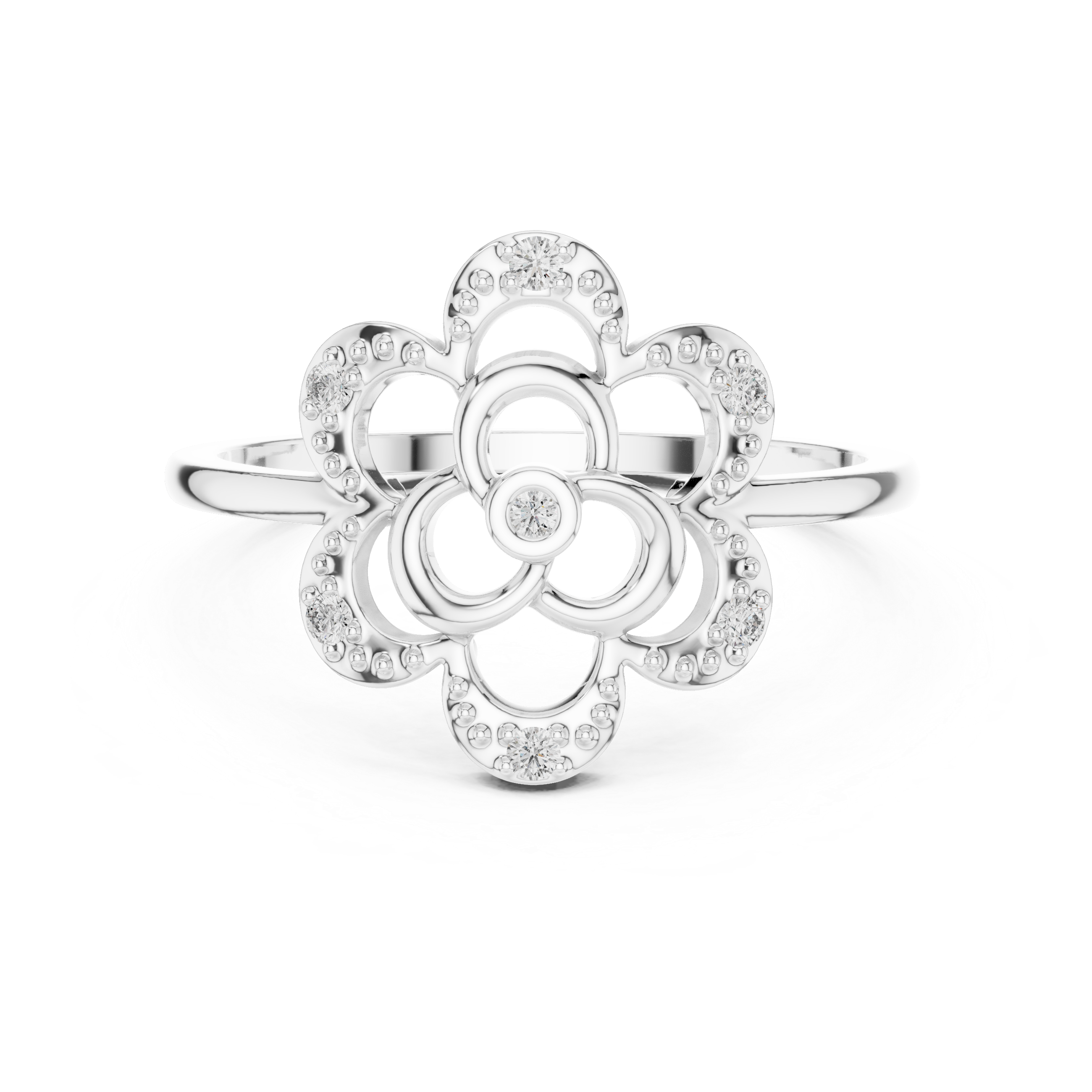 Diamond Floral Clover Ring – Vintage Openwork Flower Statement Ring