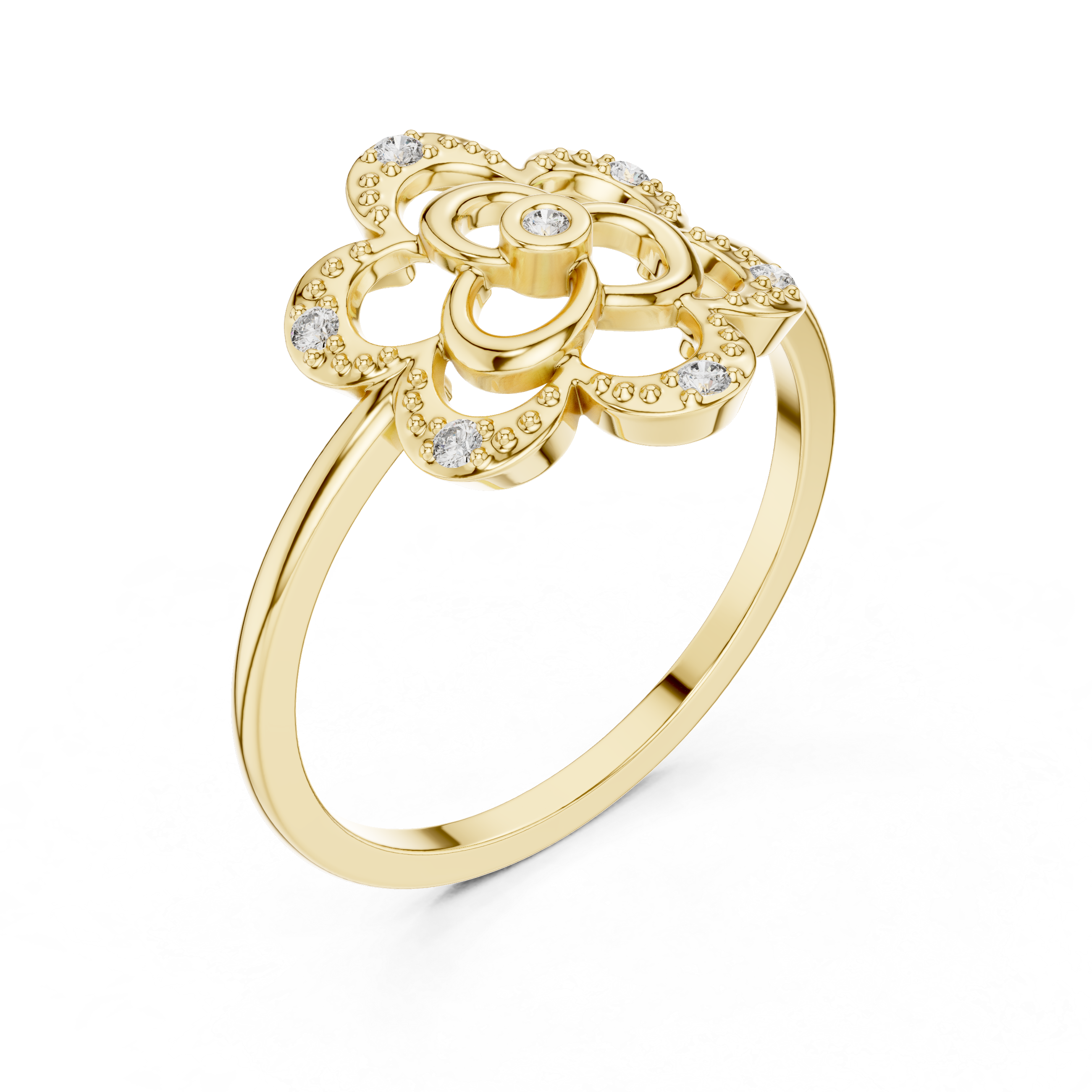 Diamond Floral Clover Ring – Vintage Openwork Flower Statement Ring