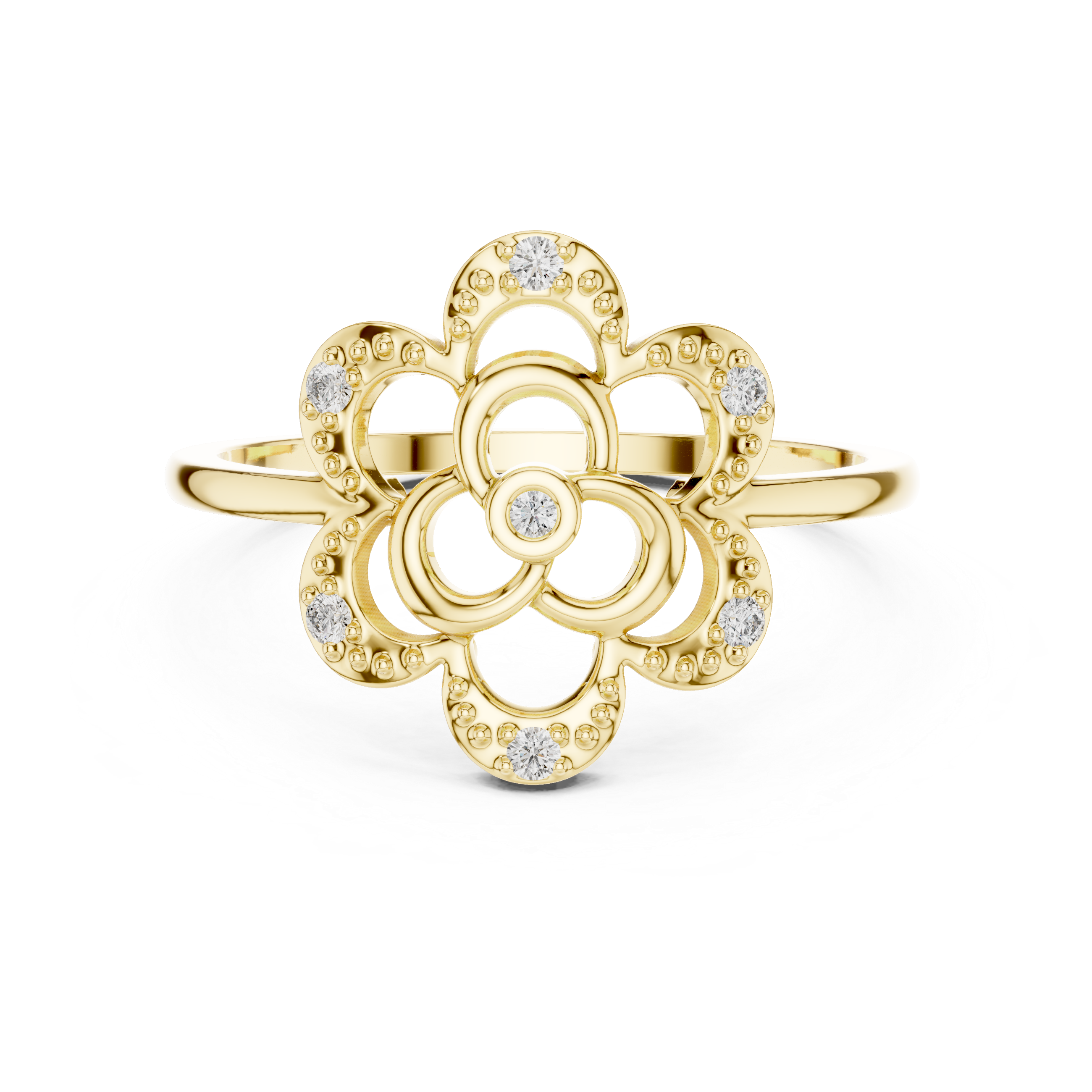 Diamond Floral Clover Ring – Vintage Openwork Flower Statement Ring