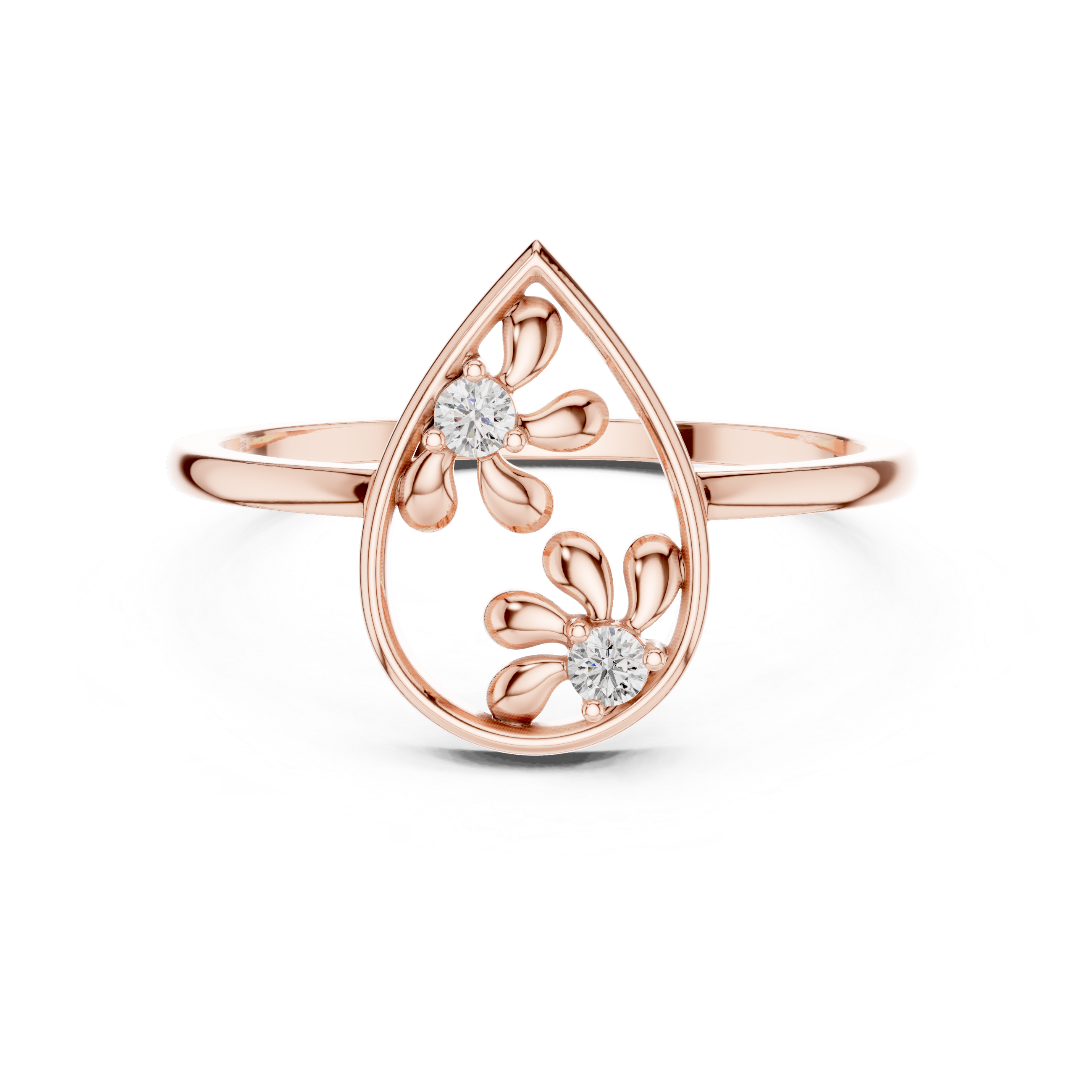 Diamond Floral Teardrop Ring – Open Pear Shape Nature Inspired Statement Ring