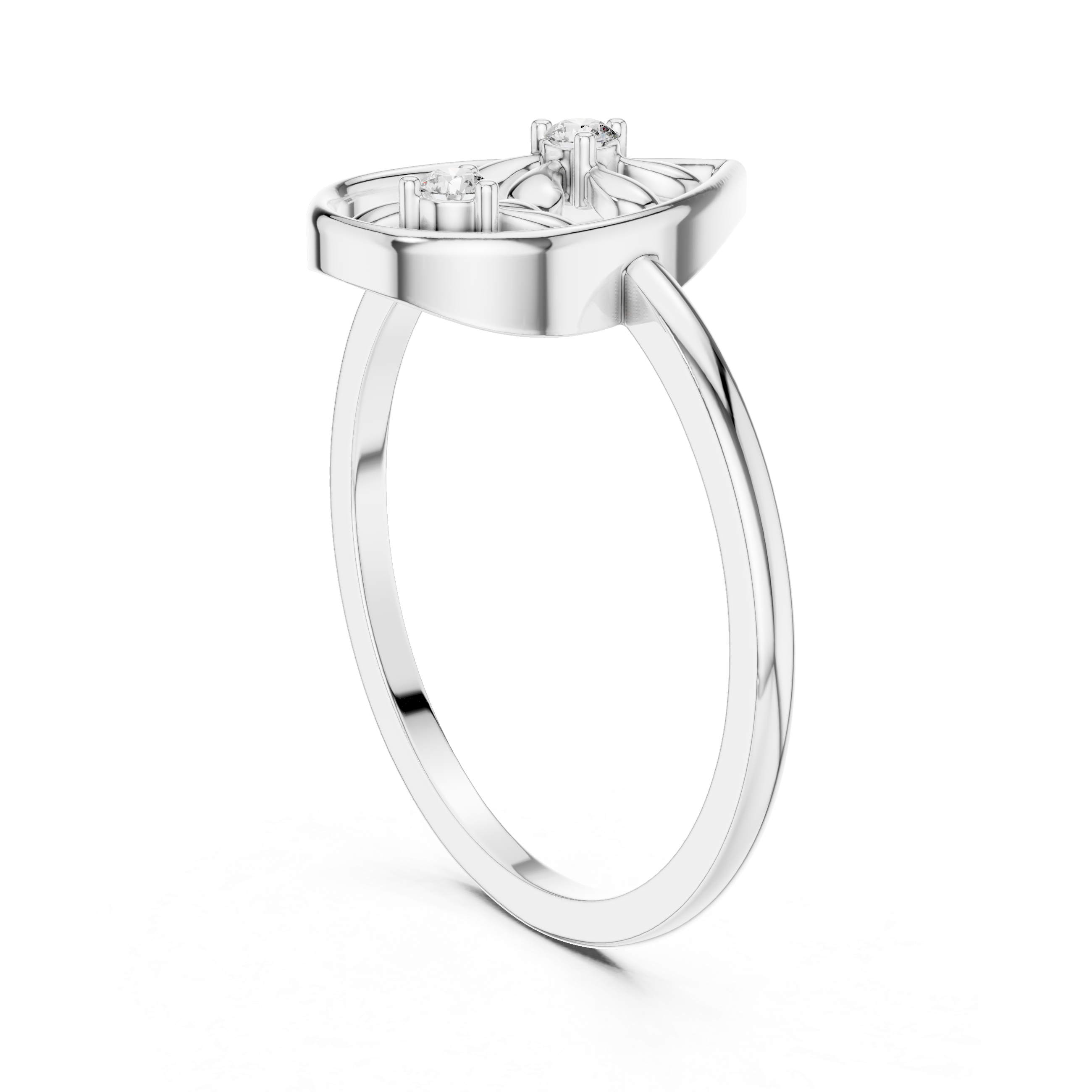 Diamond Floral Teardrop Ring – Open Pear Shape Nature Inspired Statement Ring