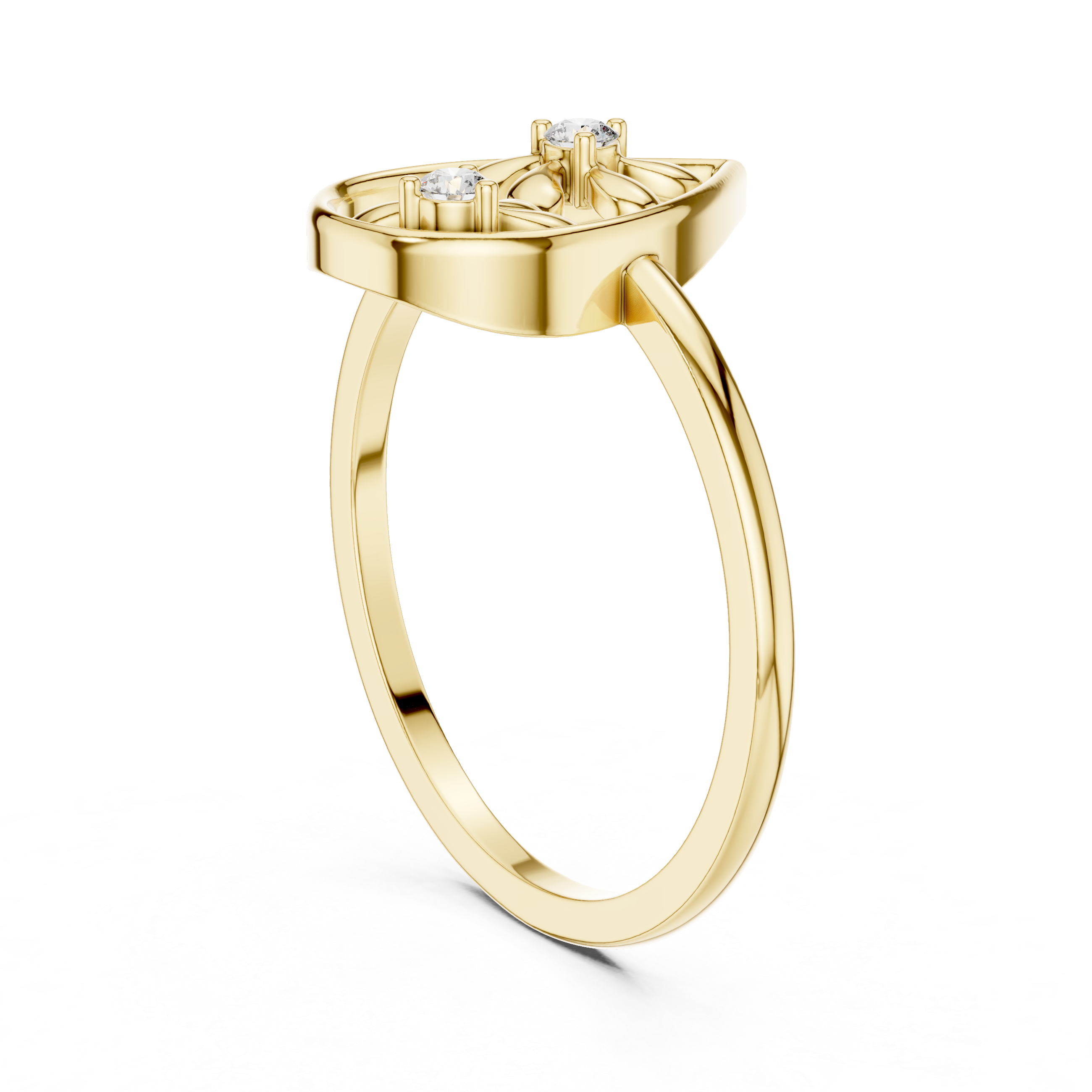 Diamond Floral Teardrop Ring – Open Pear Shape Nature Inspired Statement Ring