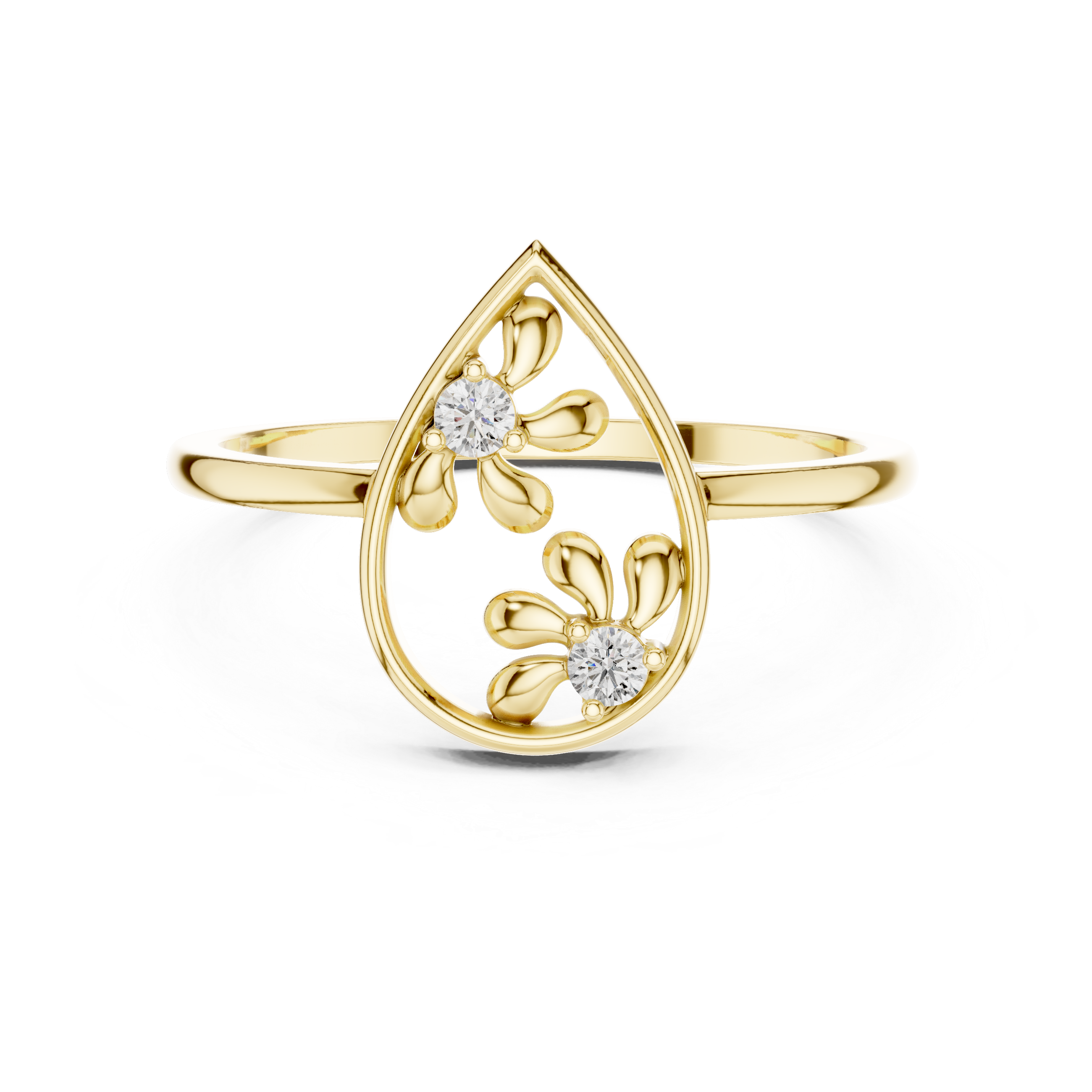 Diamond Floral Teardrop Ring – Open Pear Shape Nature Inspired Statement Ring