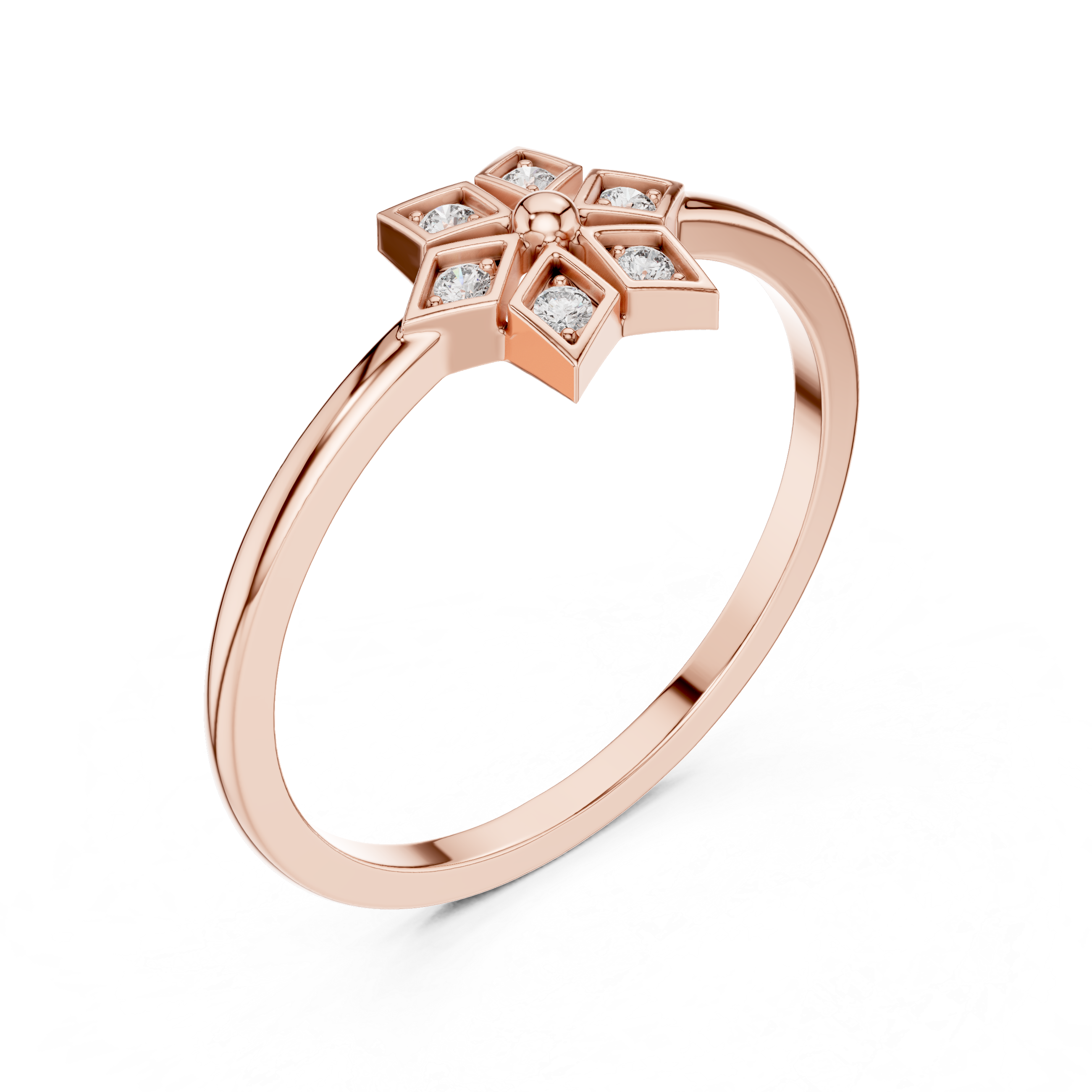 Diamond Star Flower Ring – Geometric Floral Cluster Minimalist Ring
